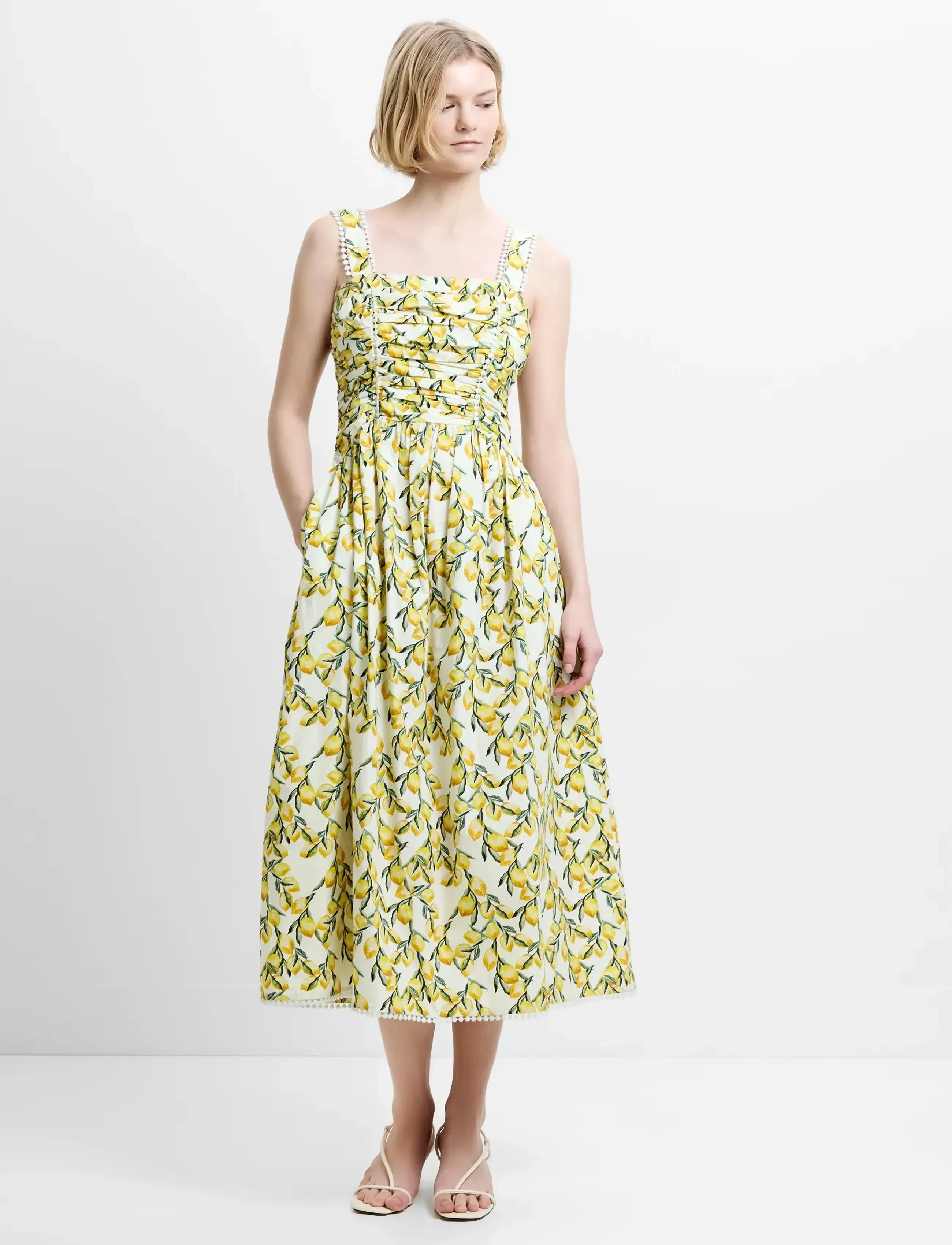 French Connection Citrus Barletta Midi Dress, Kvinder, Citrusprint Midikjole, Hvid, Str: 34