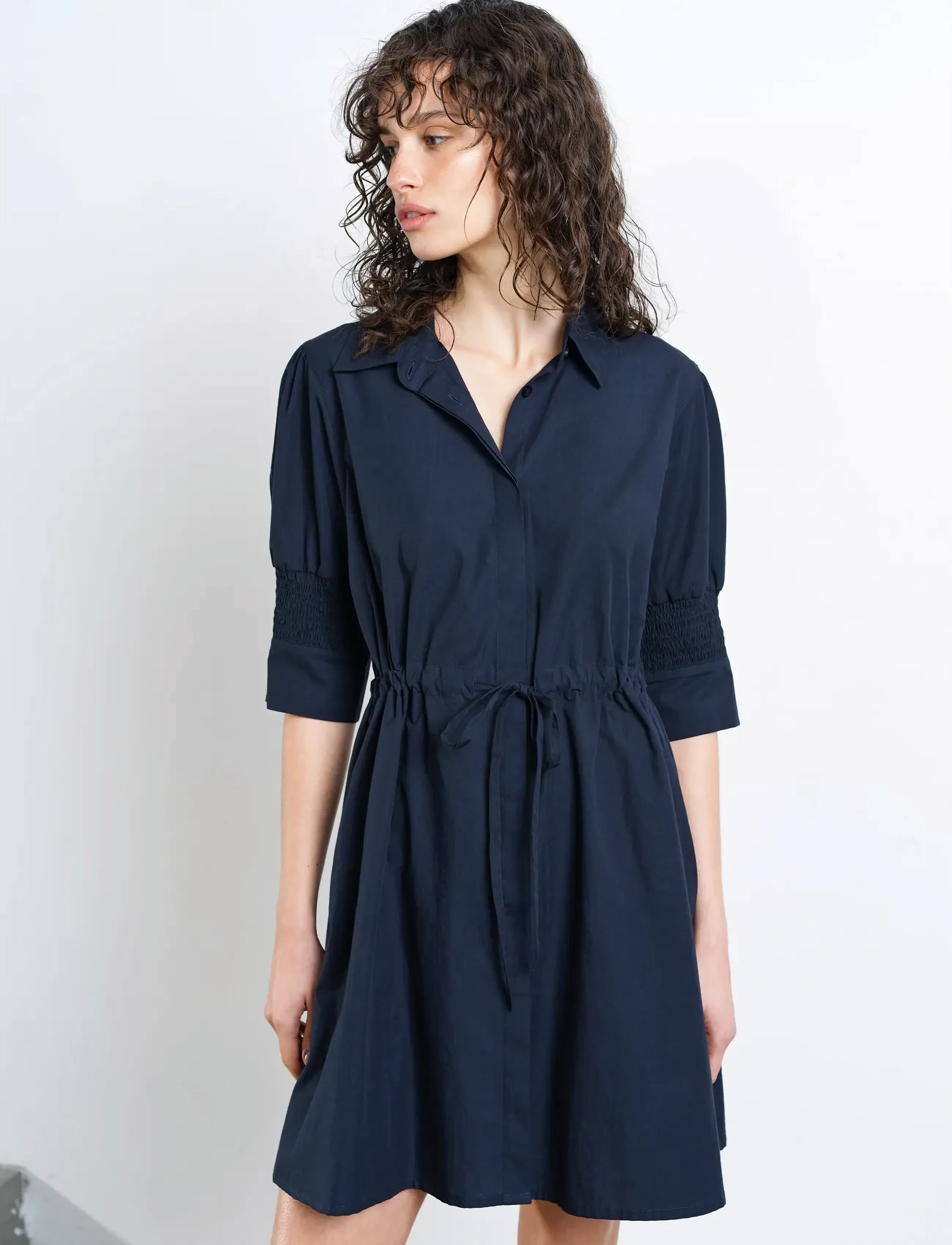 French Connection Cambria Cotton Cinchd Wst Dres, L, Dresses, Marineblau - Short Dress, Frauen