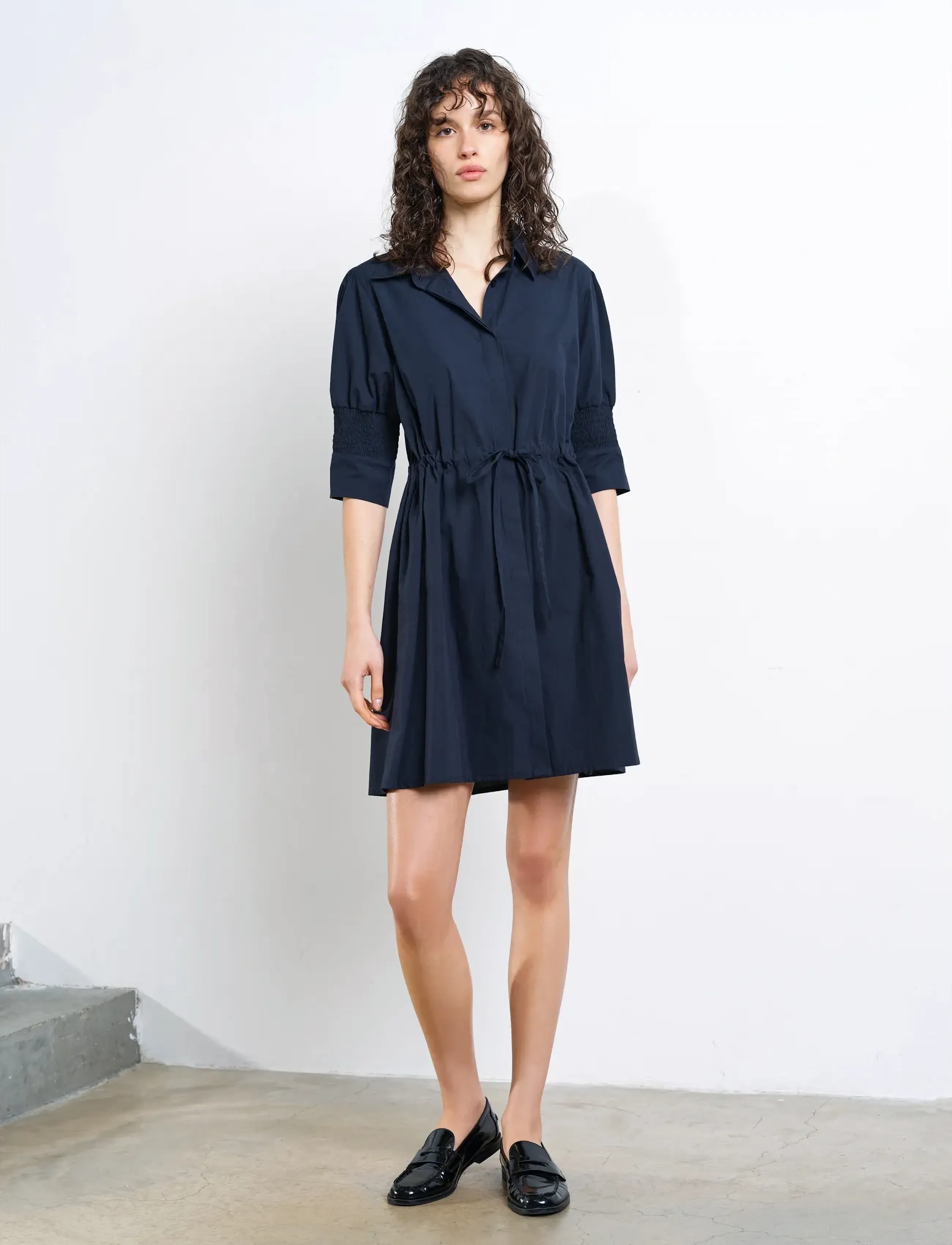 French Connection - CAMBRIA COTTON CINCHD WST DRES - shirt dresses - navy - 3