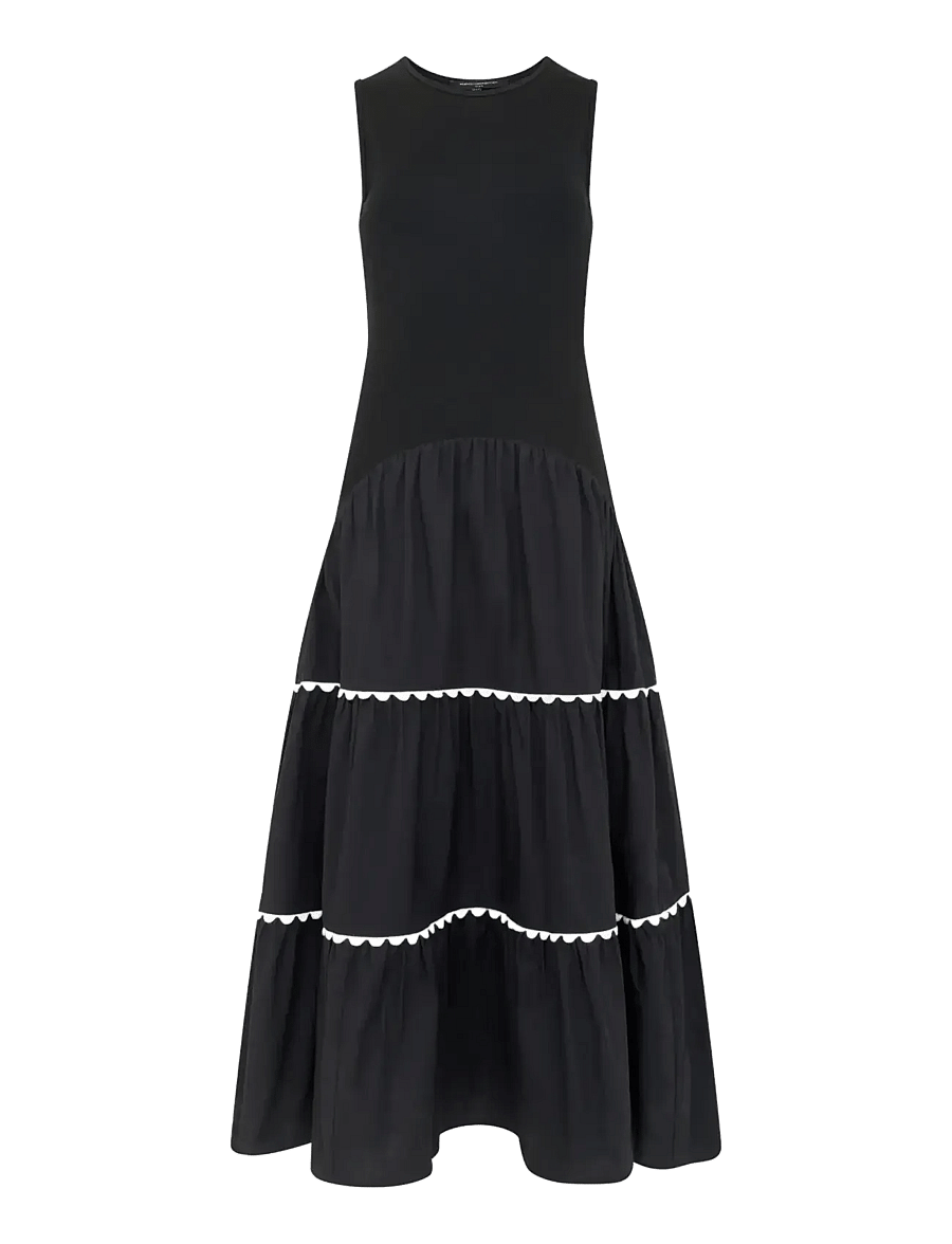 French Connection - KAYLIE JIA MIX RIC RAC MIDI - t-shirtkjoler - black/porcelain crea - 1