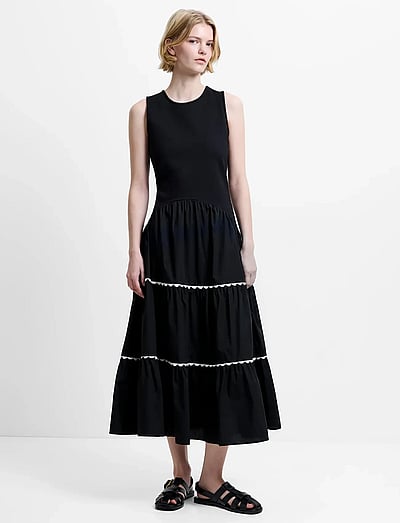 French Connection KAYLIE JIA MIX RIC RAC MIDI - French Connection - BLACK/PORCELAIN CREA / black