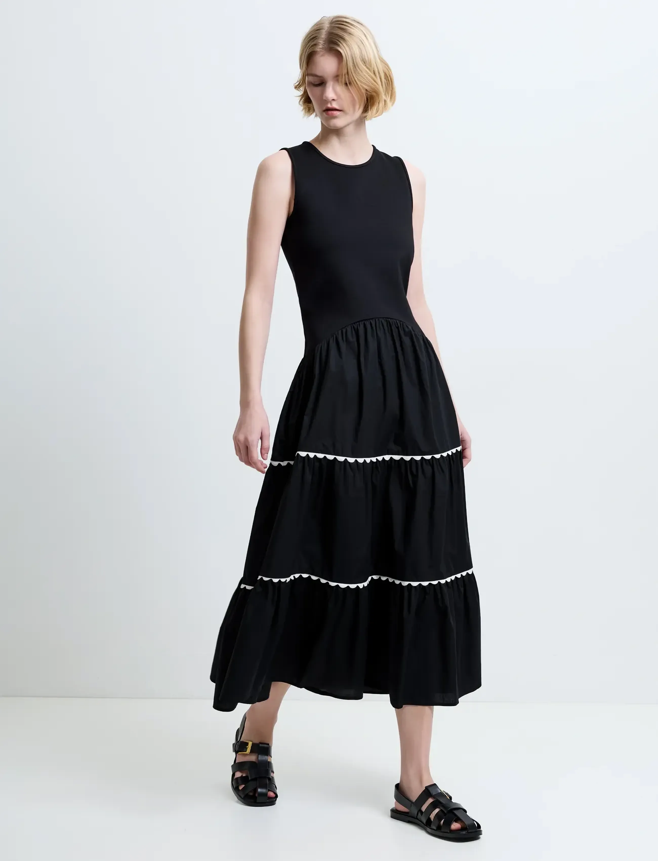 French Connection - KAYLIE JIA MIX RIC RAC MIDI - t-shirt-kleider - black/porcelain crea - 2