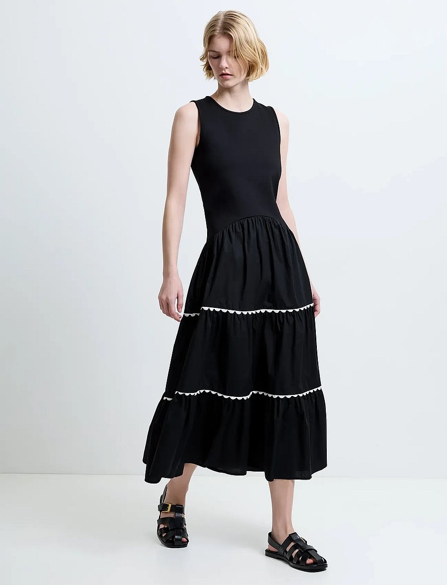 French Connection - KAYLIE JIA MIX RIC RAC MIDI - t-shirtkjoler - black/porcelain crea - 2