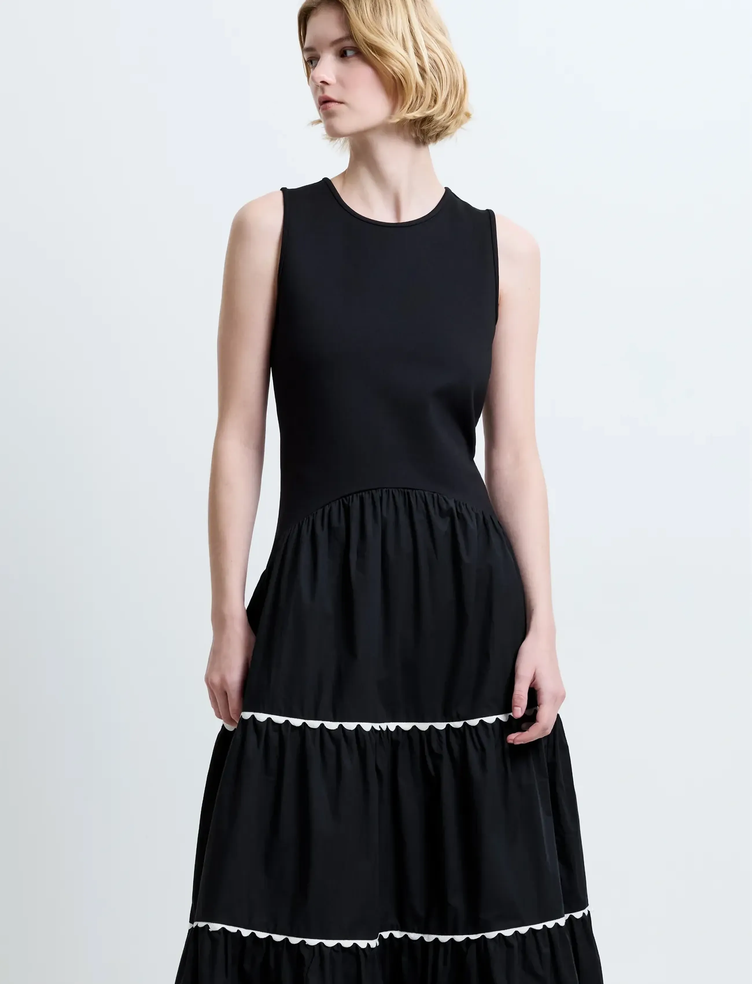 French Connection - KAYLIE JIA MIX RIC RAC MIDI - t-shirt-kleider - black/porcelain crea - 3