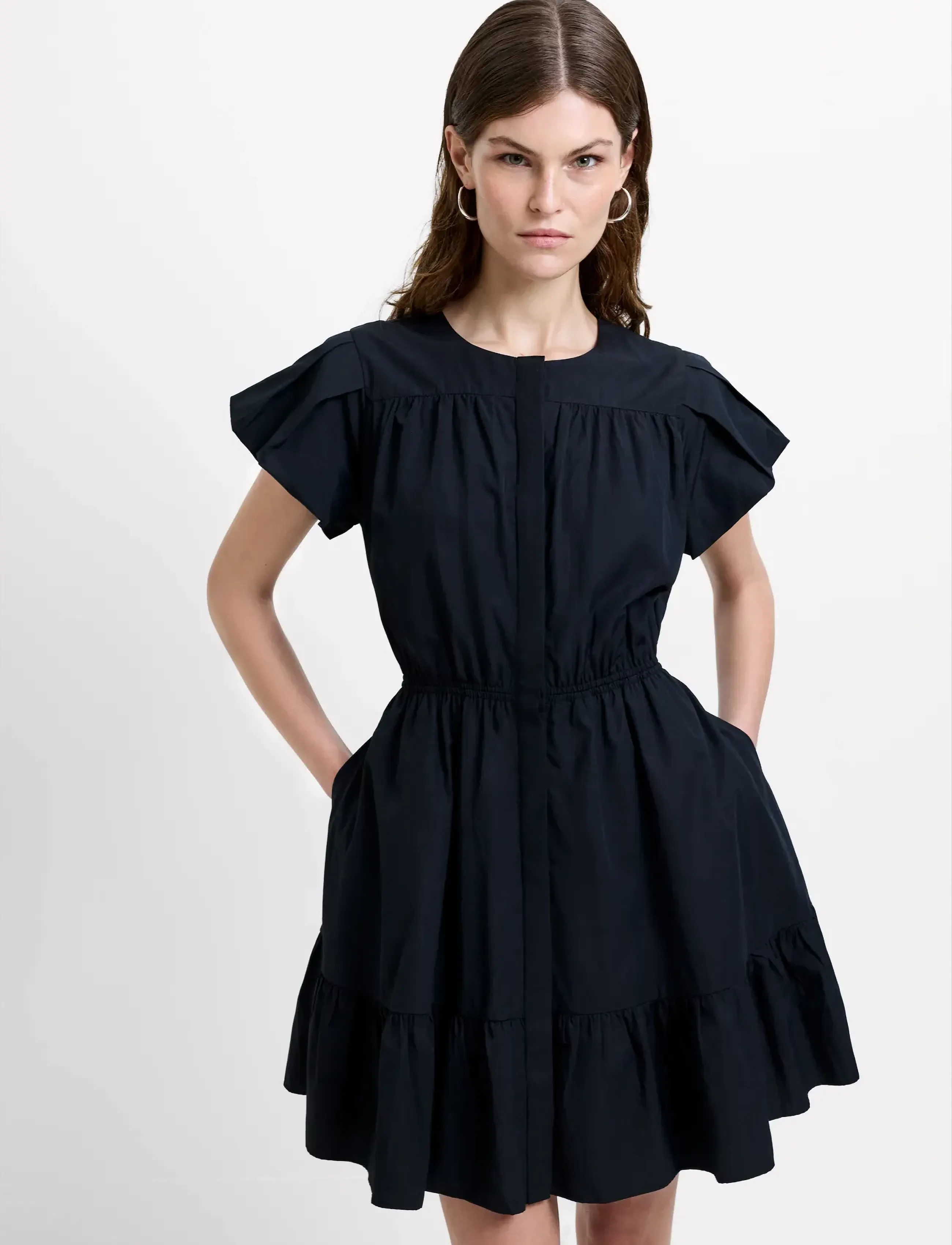 French Connection ERA POPLIN FLUTTER SLV MINI DR - Klänningar - BLACK / black