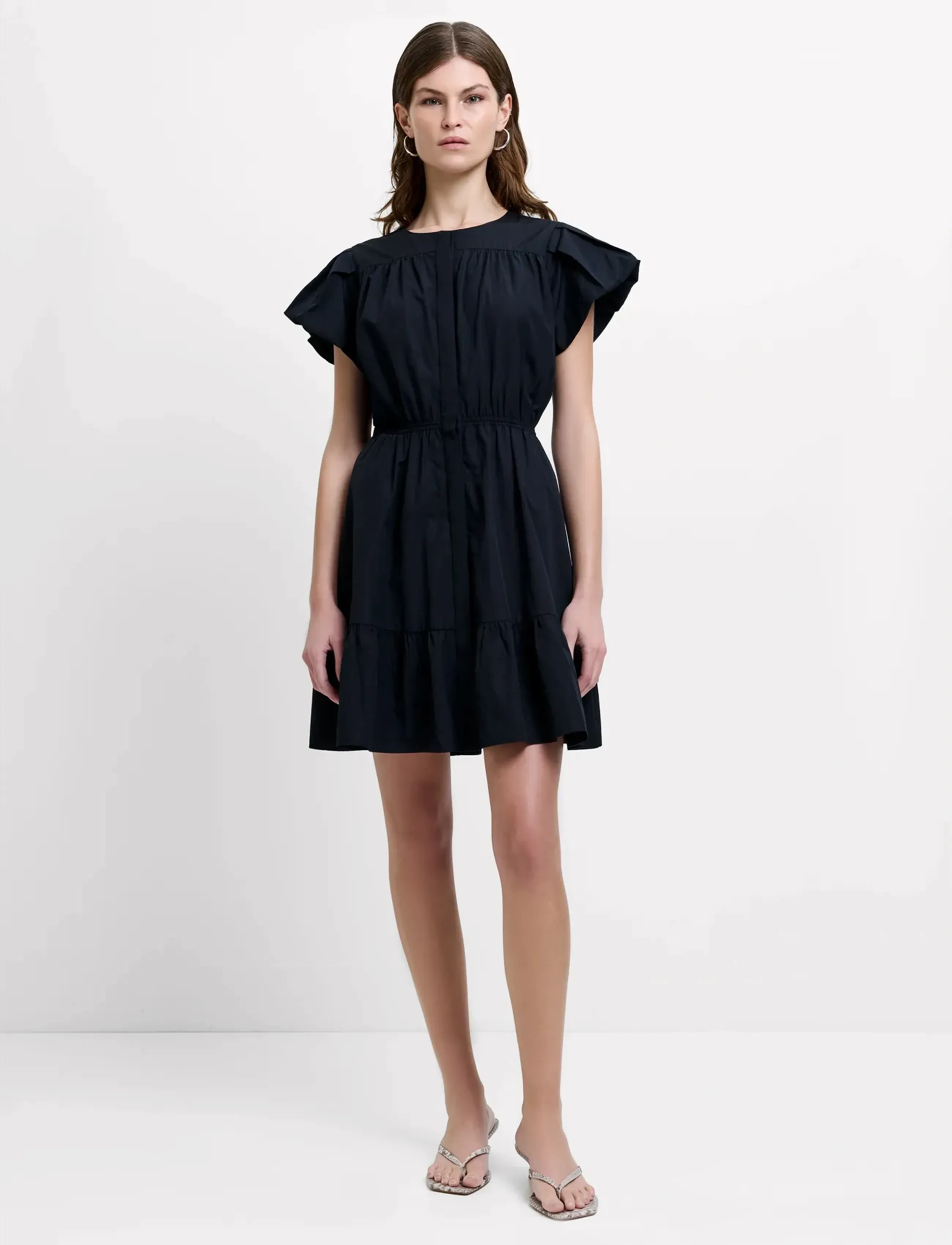 French Connection - ERA POPLIN FLUTTER SLV MINI DR - sommerkjoler - black - 2