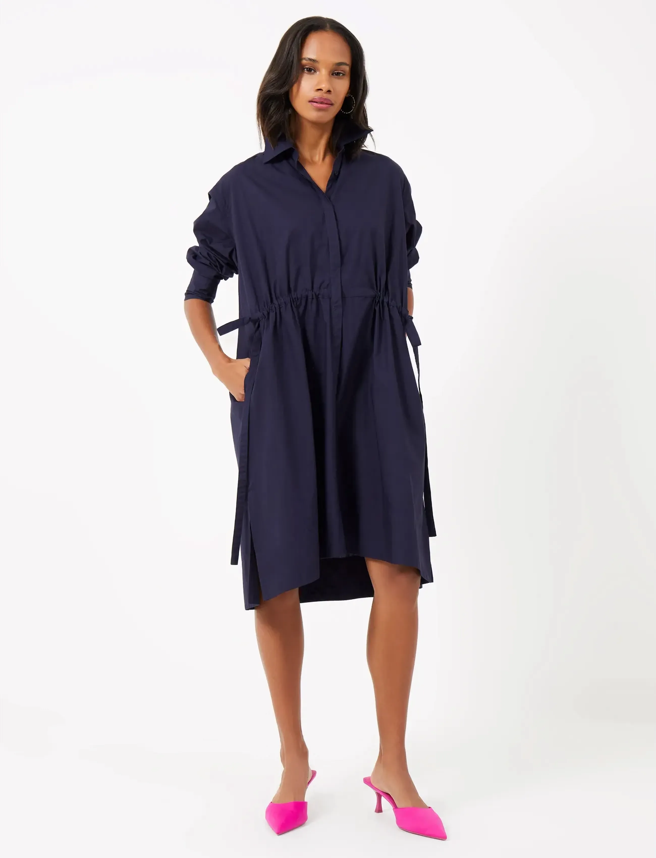 French Connection Rhodes Poplin Shirt Dress, Skjortekjole, Navy, Str: XL