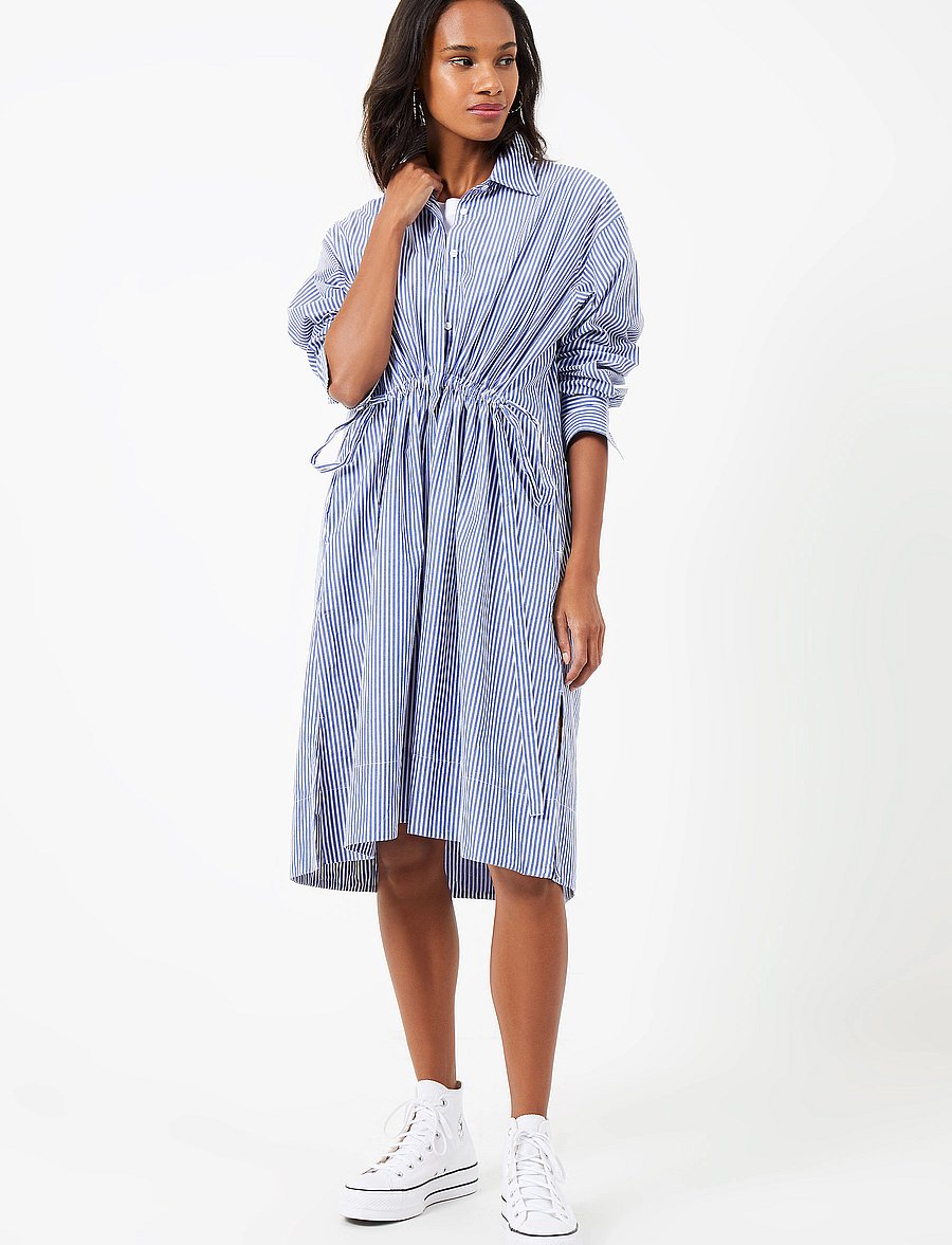 French Connection - RHODES POP STRP SHIRT DRSS - skjortekjoler - linen white/marine - 0