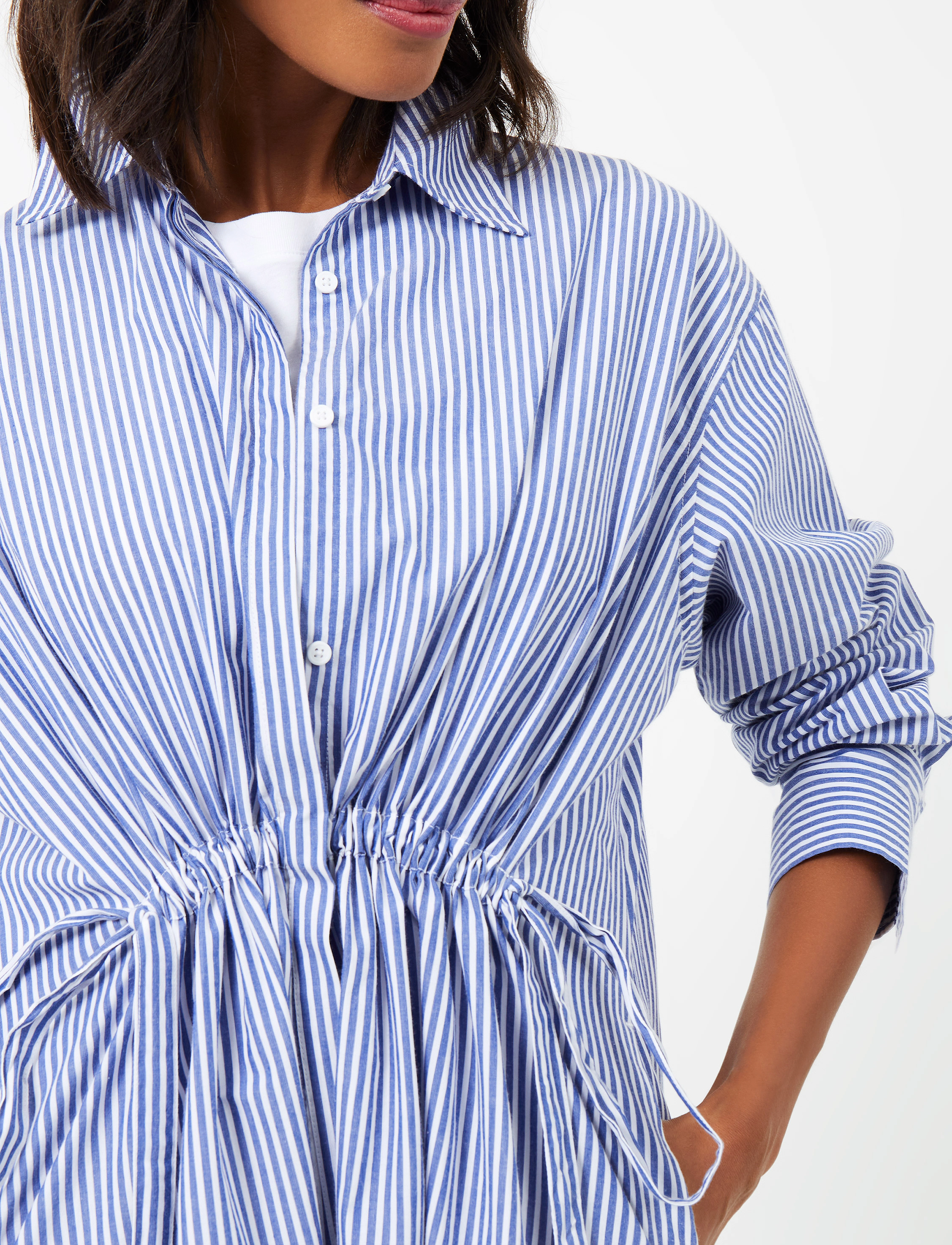 French Connection - RHODES POP STRP SHIRT DRSS - skjortekjoler - linen white/marine - 3