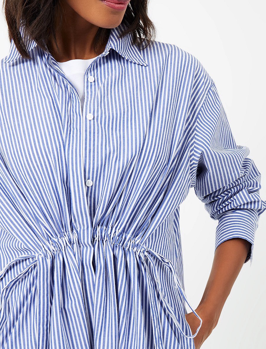 French Connection - RHODES POP STRP SHIRT DRSS - skjortekjoler - linen white/marine - 3