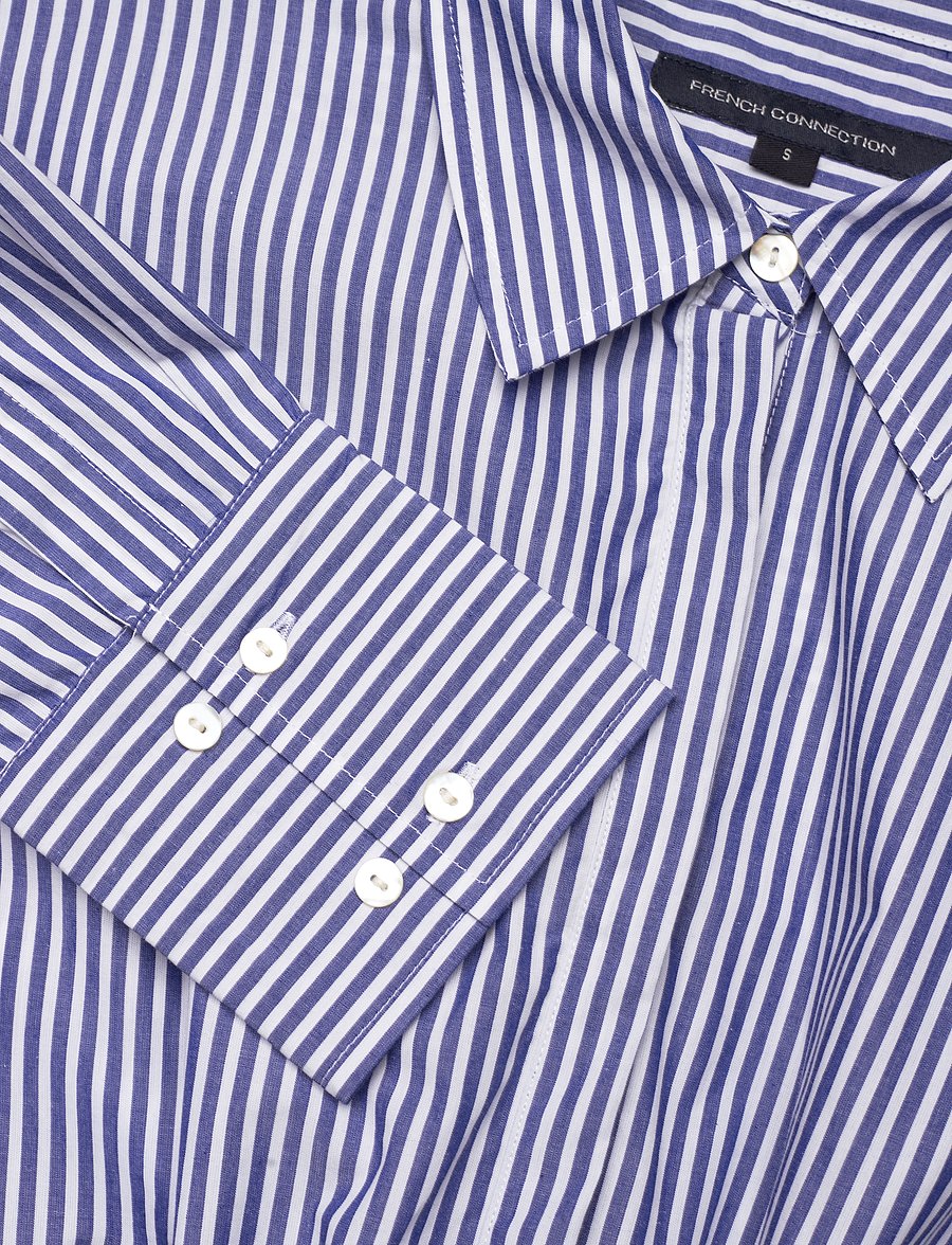 French Connection - RHODES POP STRP SHIRT DRSS - skjortekjoler - linen white/marine - 5