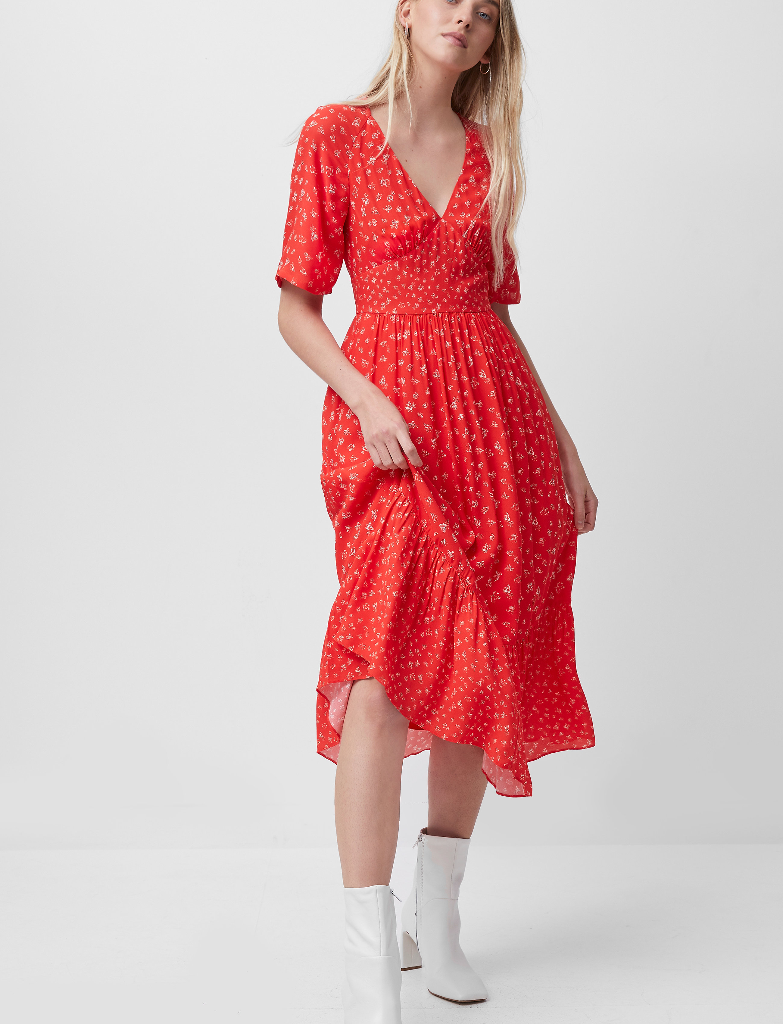 French Connection - FAYOLA DRAPE MIDI TEA DRESS - fiery red multi - 5