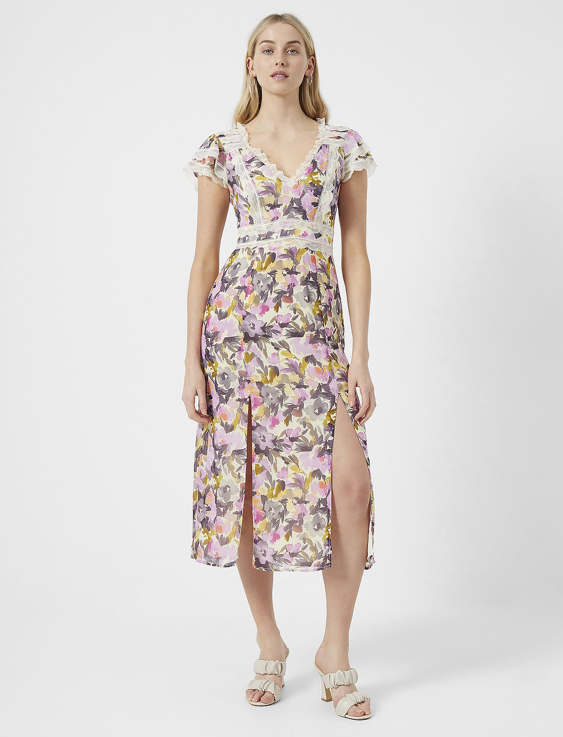 French Connection Catlett Crinkle Lace Mix Drs Midi dresses