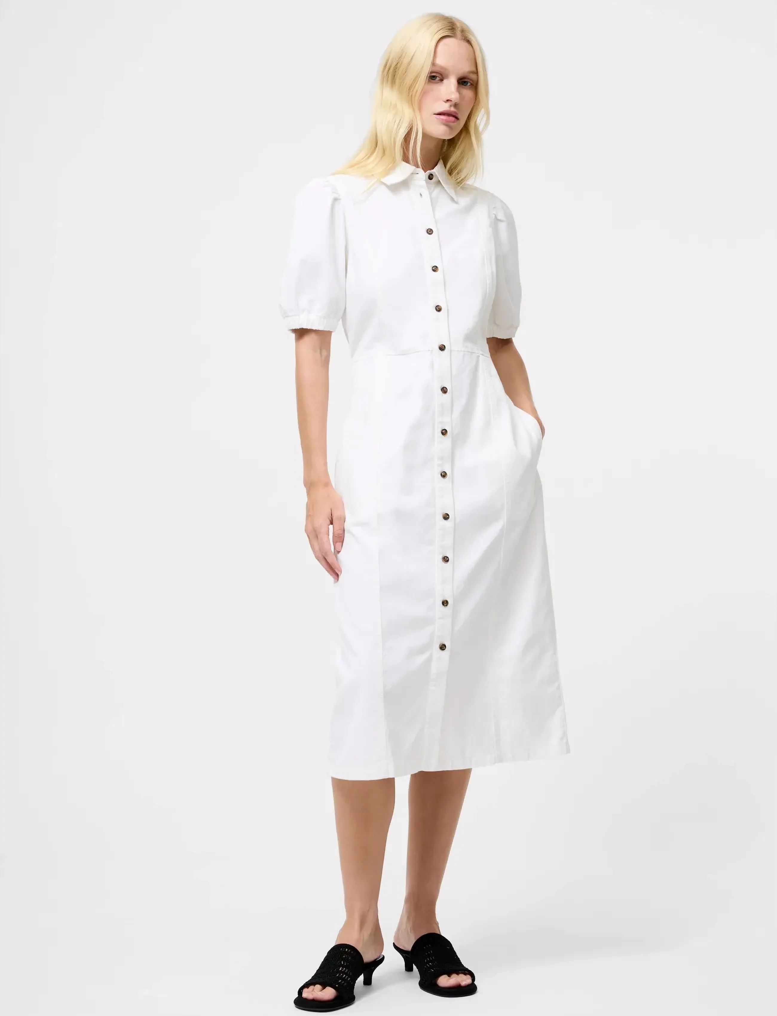 French Connection Chambray Button Through Dress, 38, Dresses, Weiß - Knee-length & Midi, Frauen