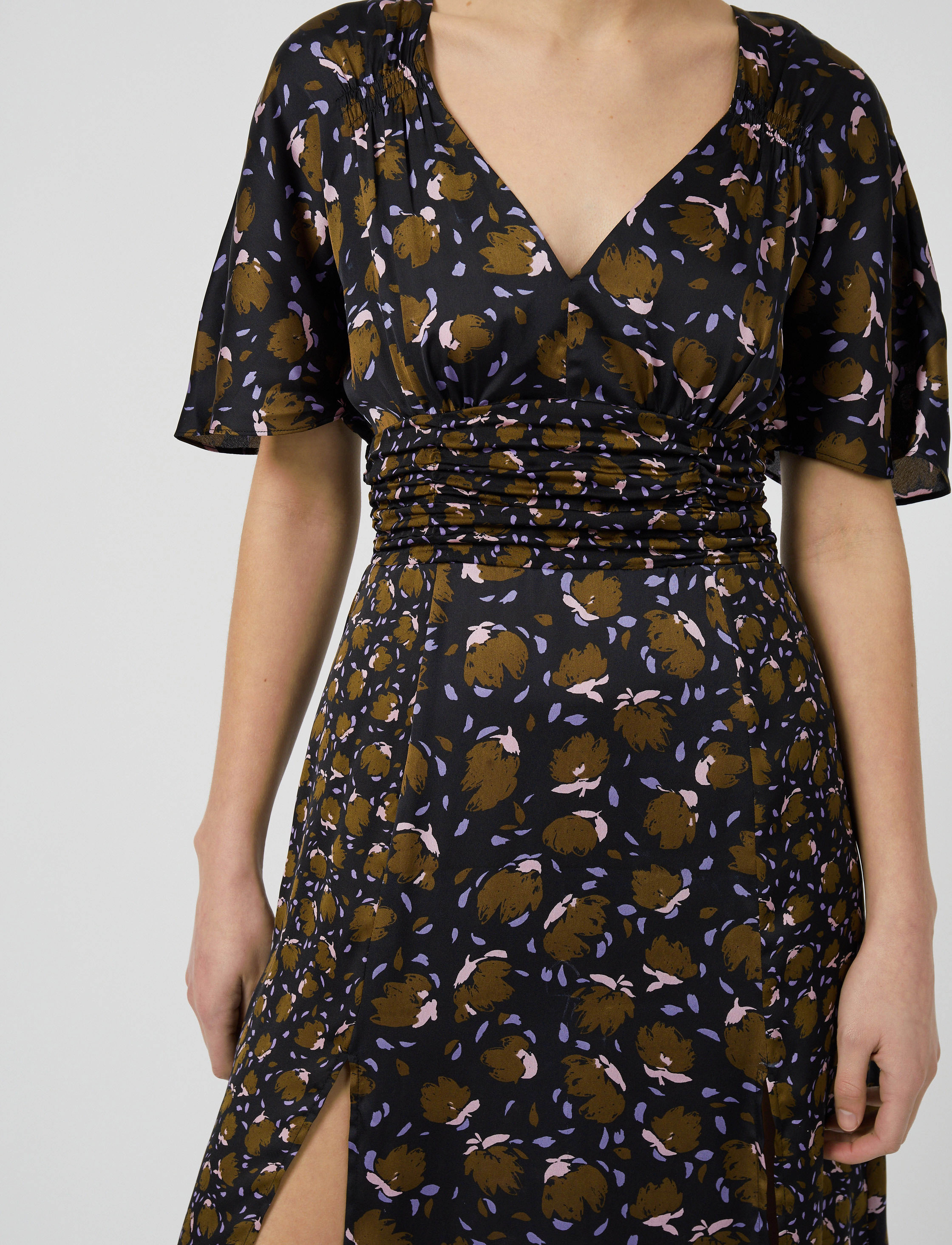 French Connection INGRID INU SAT DRAPE MIDI DRES - Kleider - BLACK MULTI / multi