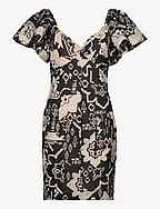 DEON CANDRA JACQUARD DRESS - BLACK/CREAM