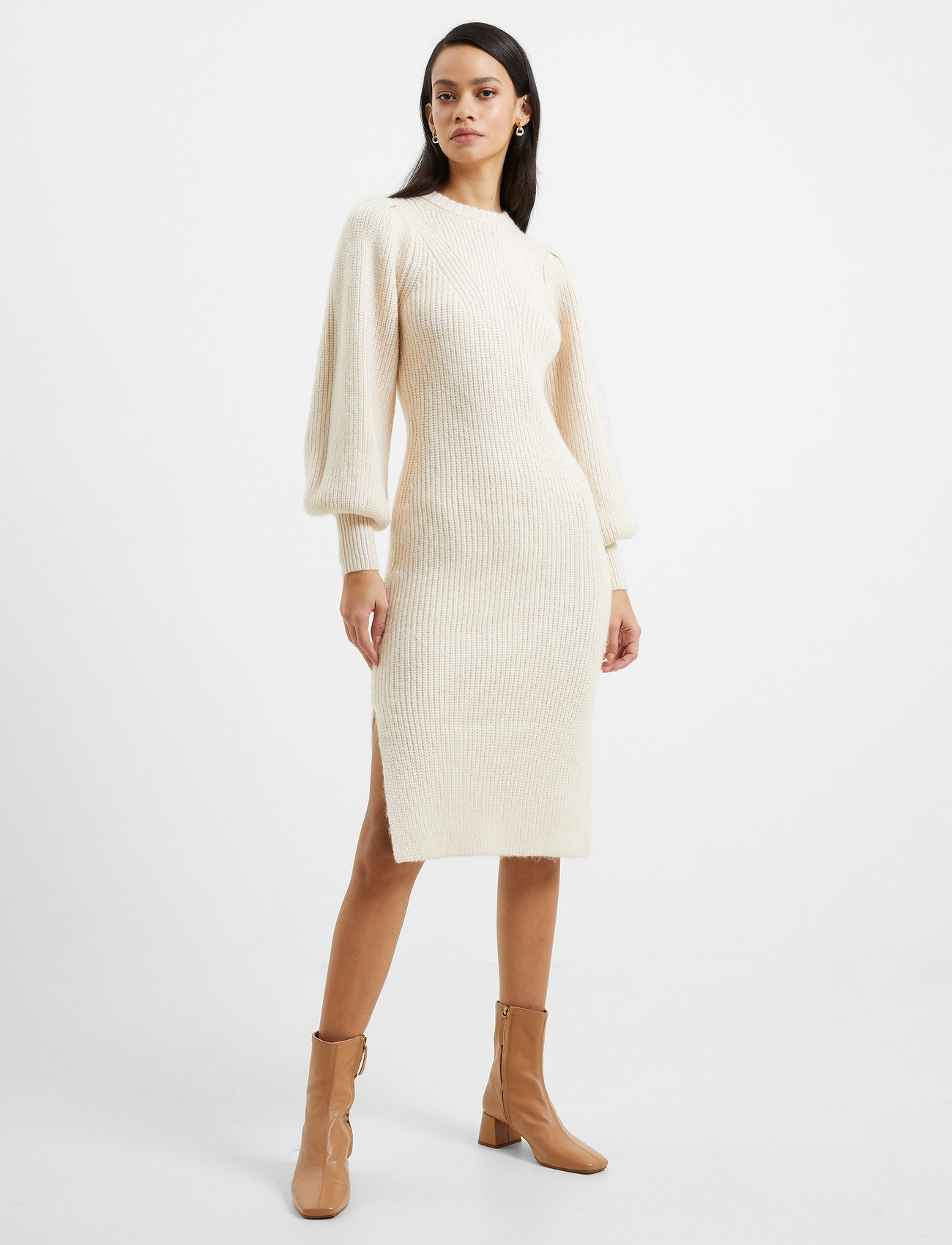 French Connection - KESSY PUFF SLEEVE DRESS - knitted dresses - oatmeal - 0