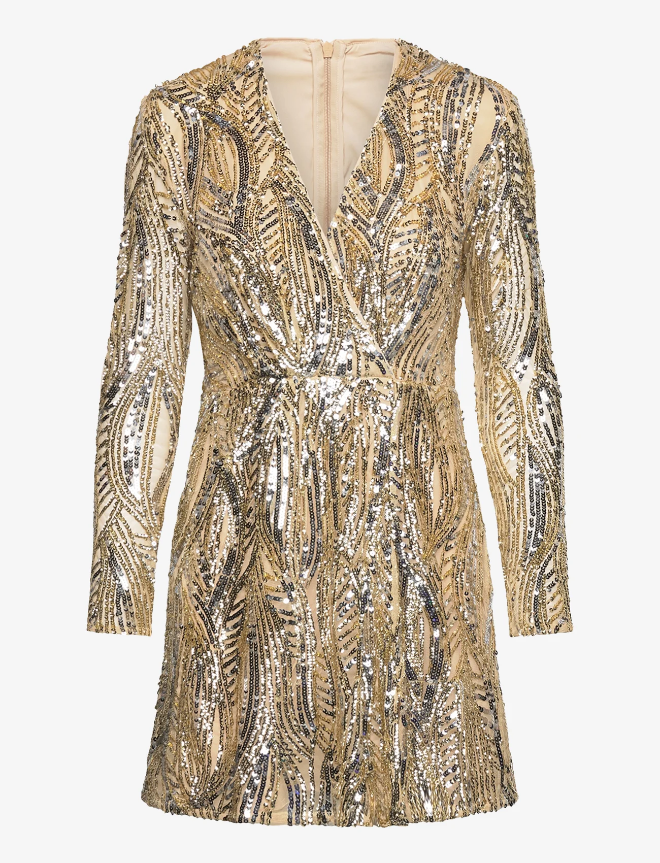 French Connection - DENIZ EMBELLISHED LS MINI DRES - party wear at outlet prices - cement/gold - 0
