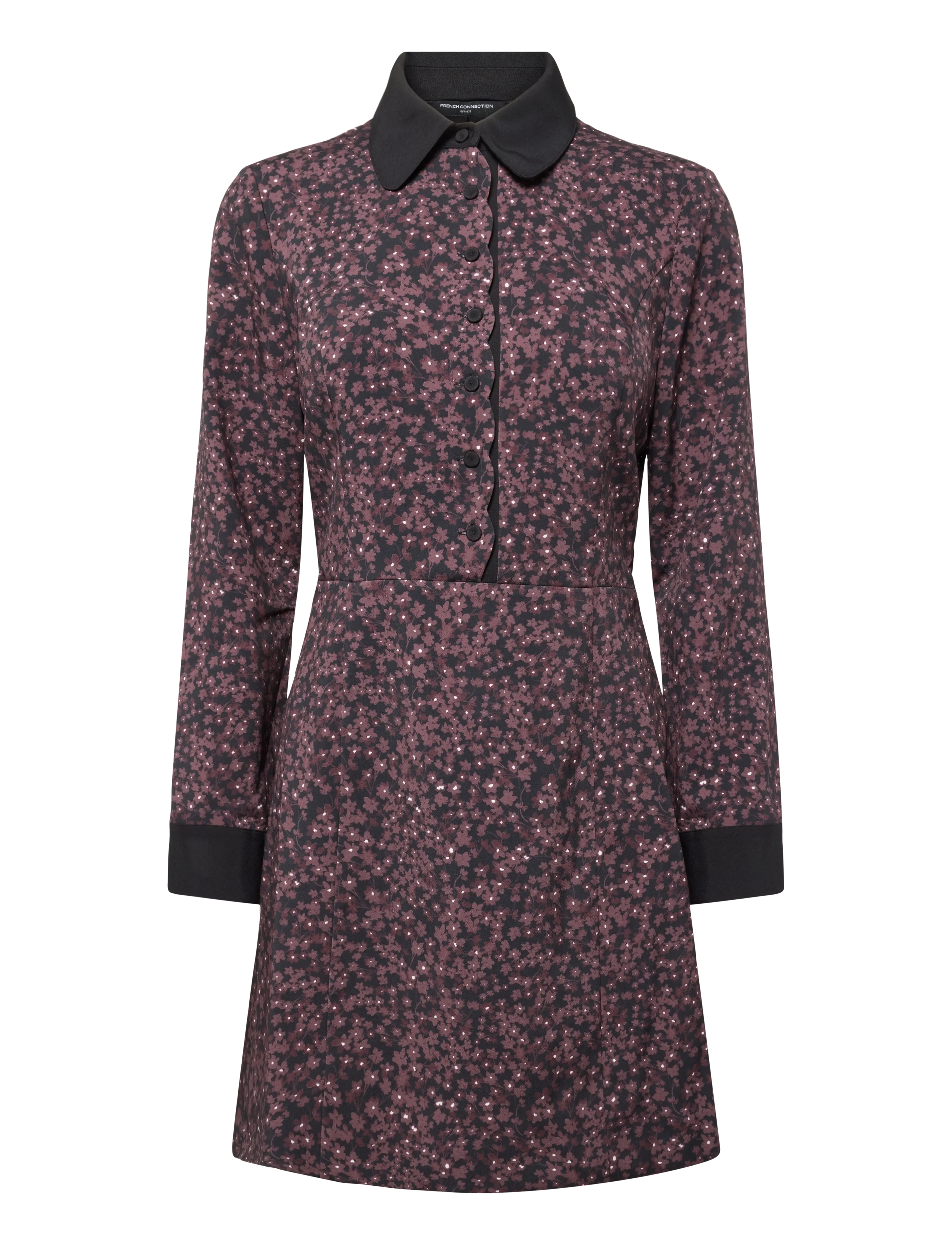 French Connection AUDREY MILES SCALLOPED PLACKET TAILORED MINI DRESS - Kleider - BLK/CHERRY LIQUEUR / black