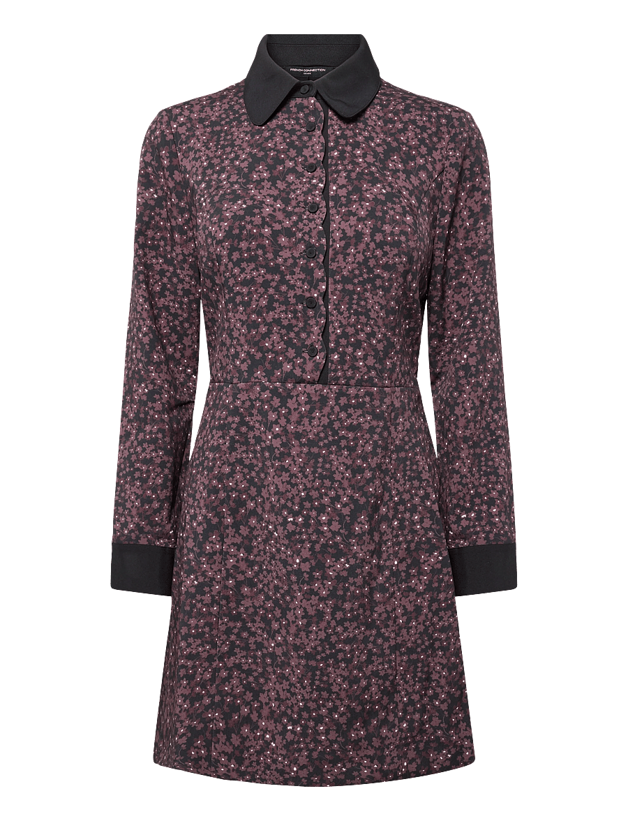 French Connection - AUDREY MILES SCALLOPED PLACKET TAILORED MINI DRESS - robes chemises - blk/cherry liqueur - 1