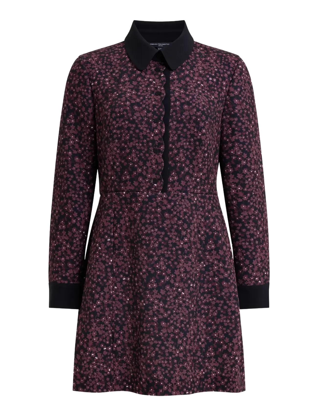 French Connection - AUDREY MILES SCALLOPED PLACKET TAILORED MINI DRESS - skjortekjoler - blk/cherry liqueur - 1