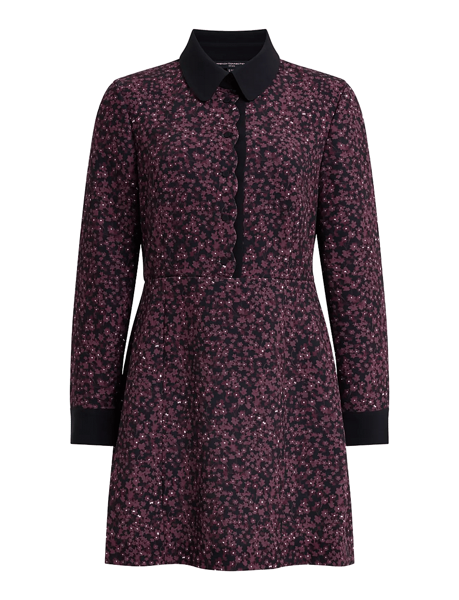 French Connection - AUDREY MILES SCALLOPED PLACKET TAILORED MINI DRESS - skjortekjoler - blk/cherry liqueur - 1