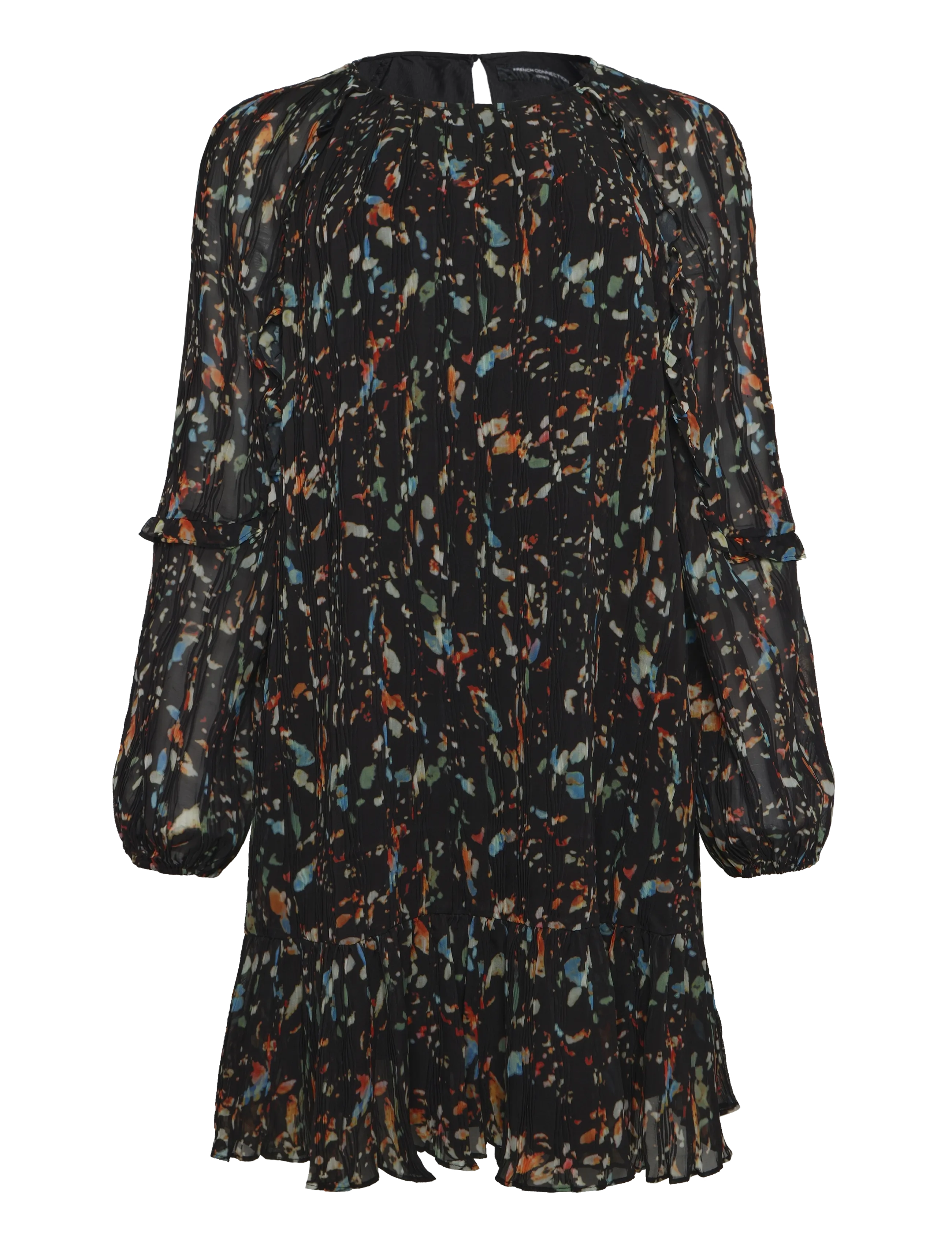 French Connection - KYLIE CLAUDETTE RUFFLES SLEEVE WAIST TIE MINI DRESS - pidulikud kleidid - black multi - 1