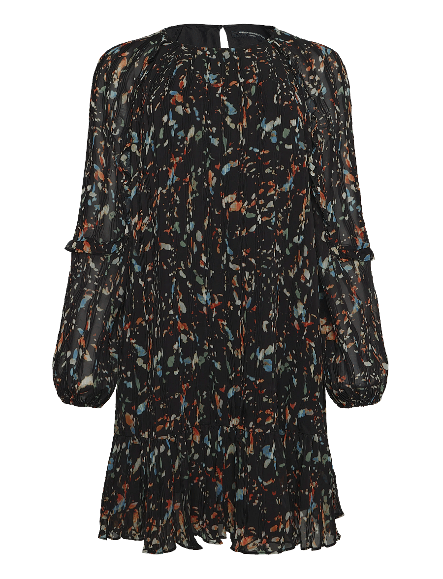 French Connection - KYLIE CLAUDETTE RUFFLES SLEEVE WAIST TIE MINI DRESS - pidulikud kleidid - black multi - 1