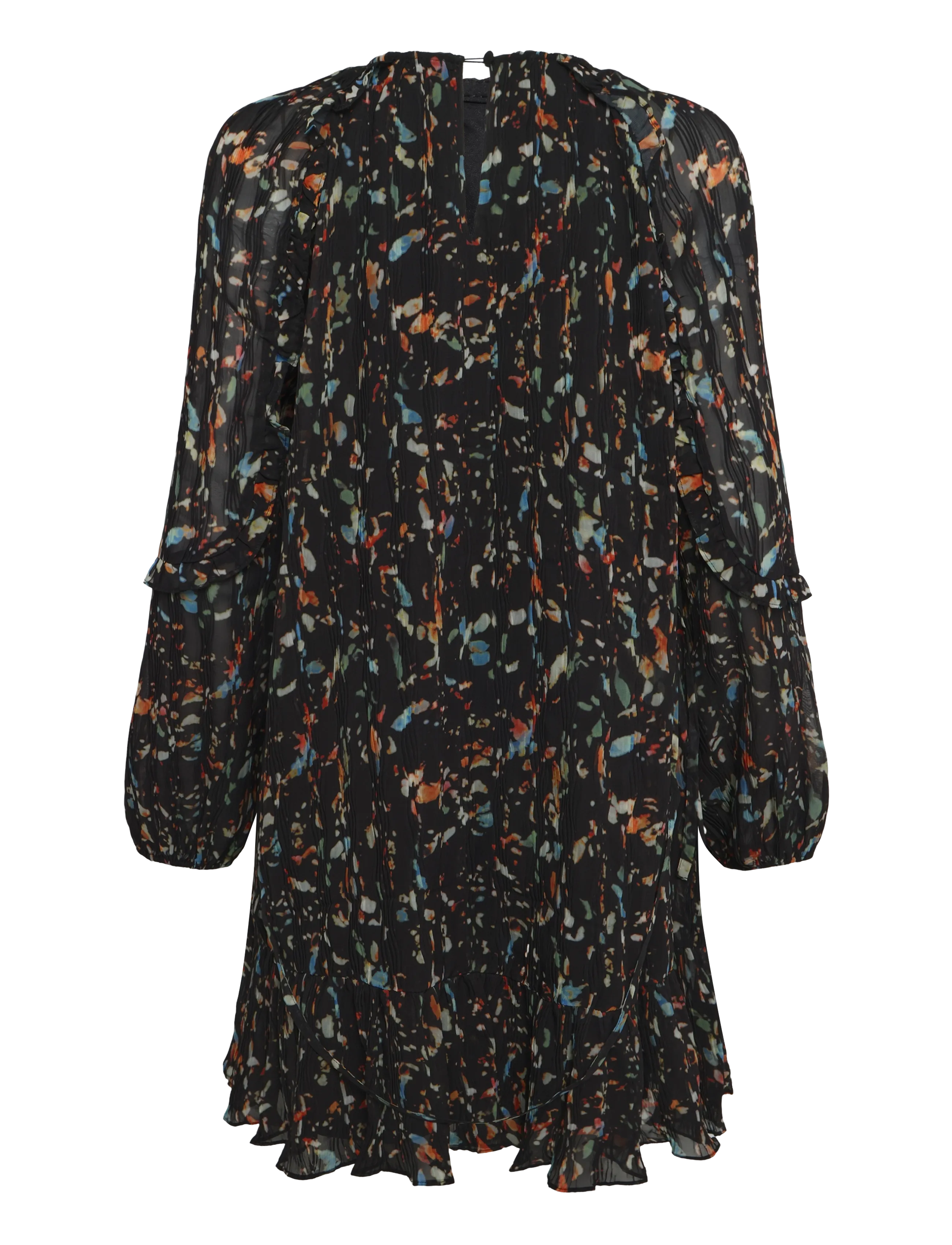 French Connection - KYLIE CLAUDETTE RUFFLES SLEEVE WAIST TIE MINI DRESS - pidulikud kleidid - black multi - 2