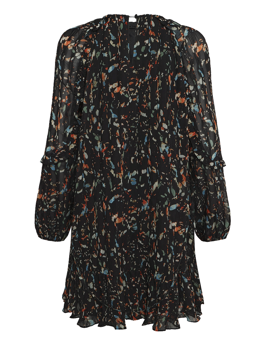 French Connection - KYLIE CLAUDETTE RUFFLES SLEEVE WAIST TIE MINI DRESS - pidulikud kleidid - black multi - 2