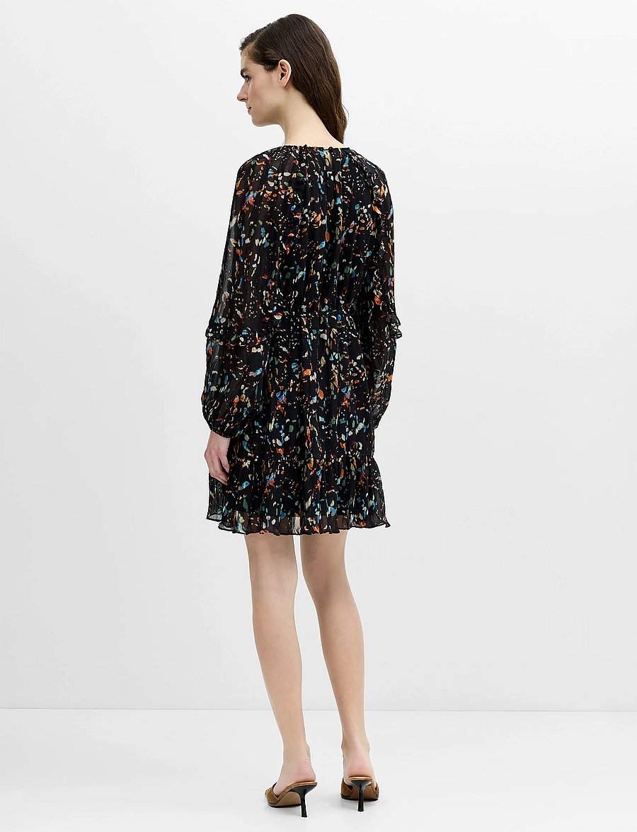 French Connection - KYLIE CLAUDETTE RUFFLES SLEEVE WAIST TIE MINI DRESS - festklänningar - black multi - 2