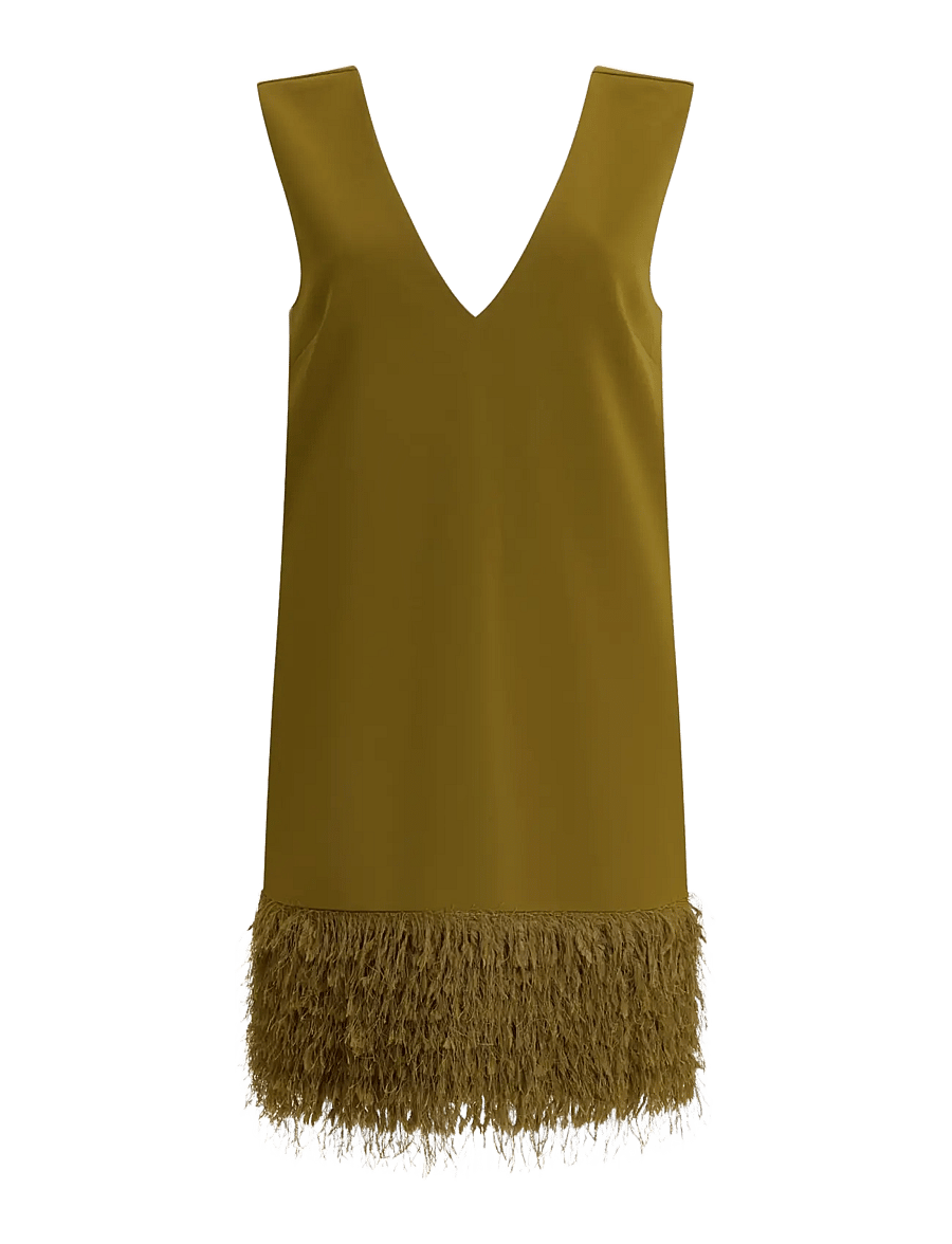 French Connection - AZRA FAUX FEATHER HEM DRESS - cocktailkjoler - moss green - 1