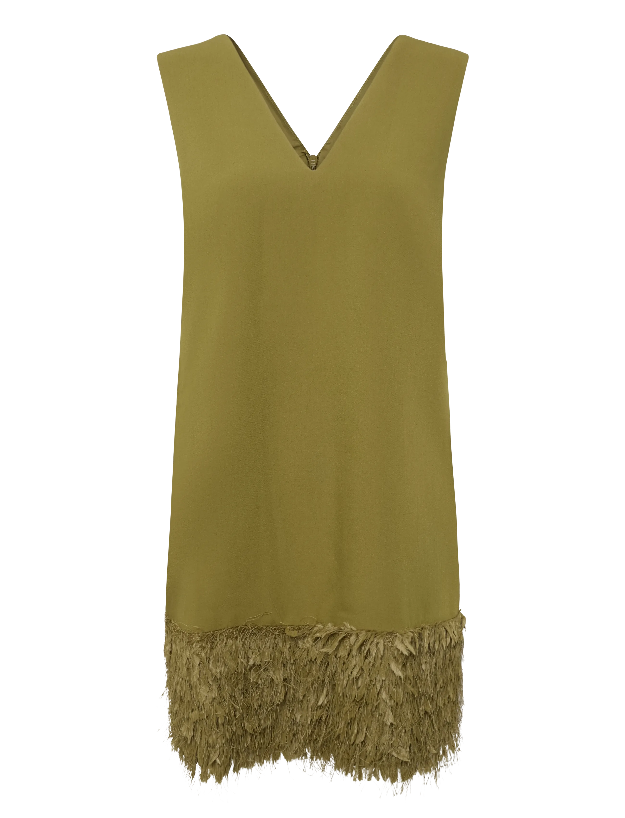 French Connection AZRA FAUX FEATHER HEM DRESS - Kleider - MOSS GREEN / khaki/green