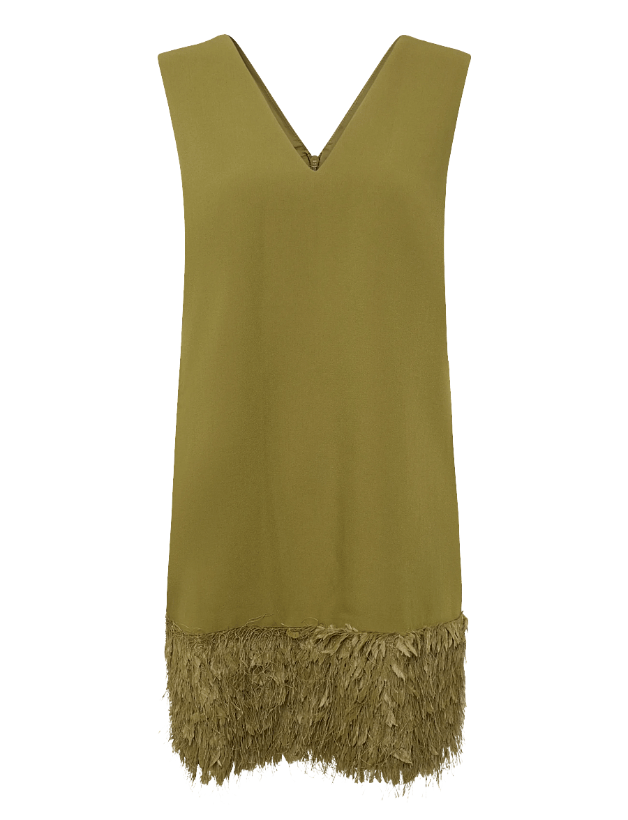 French Connection - AZRA FAUX FEATHER HEM DRESS - kokteilikleidid - moss green - 1