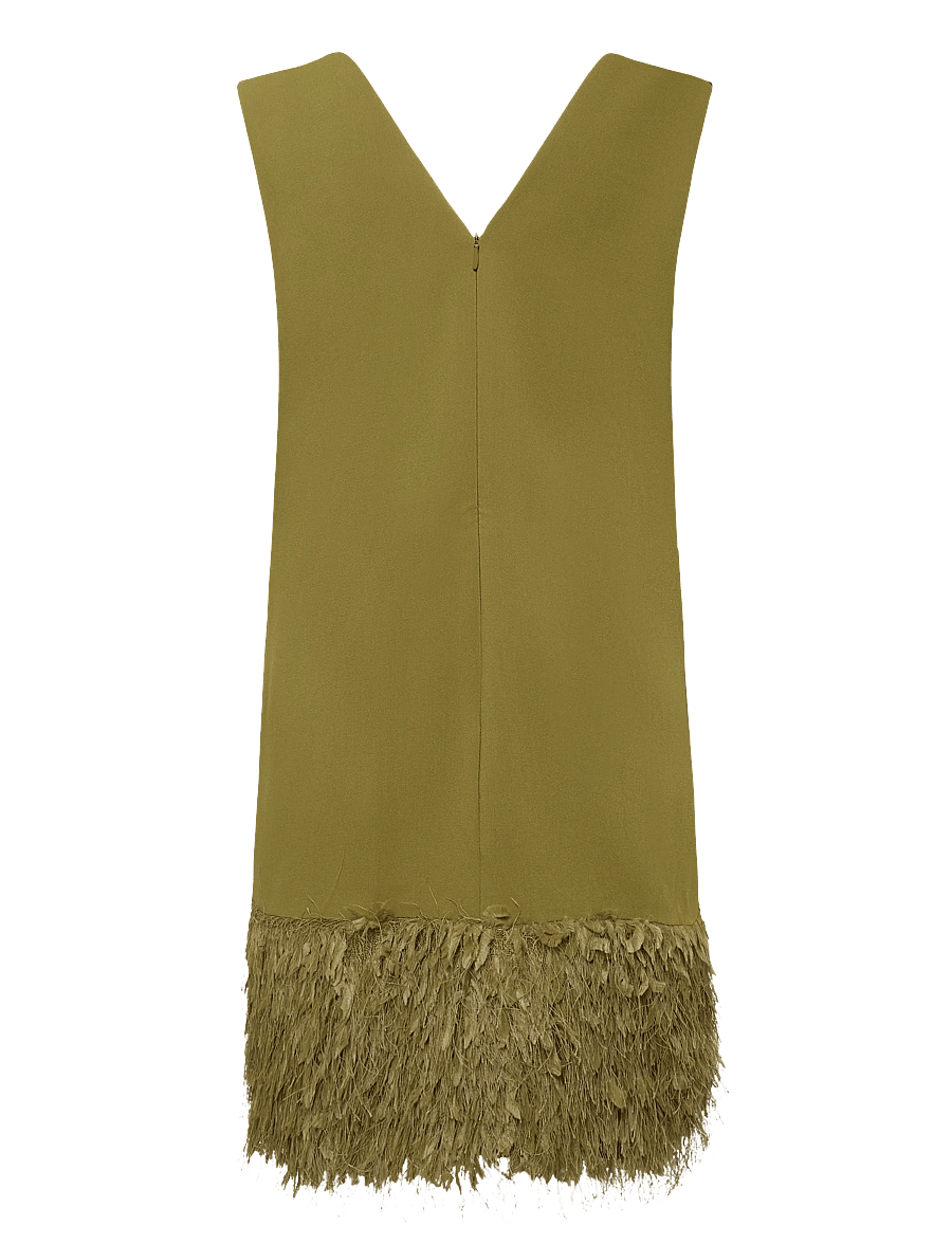 French Connection - AZRA FAUX FEATHER HEM DRESS - kokteilikleidid - moss green - 2