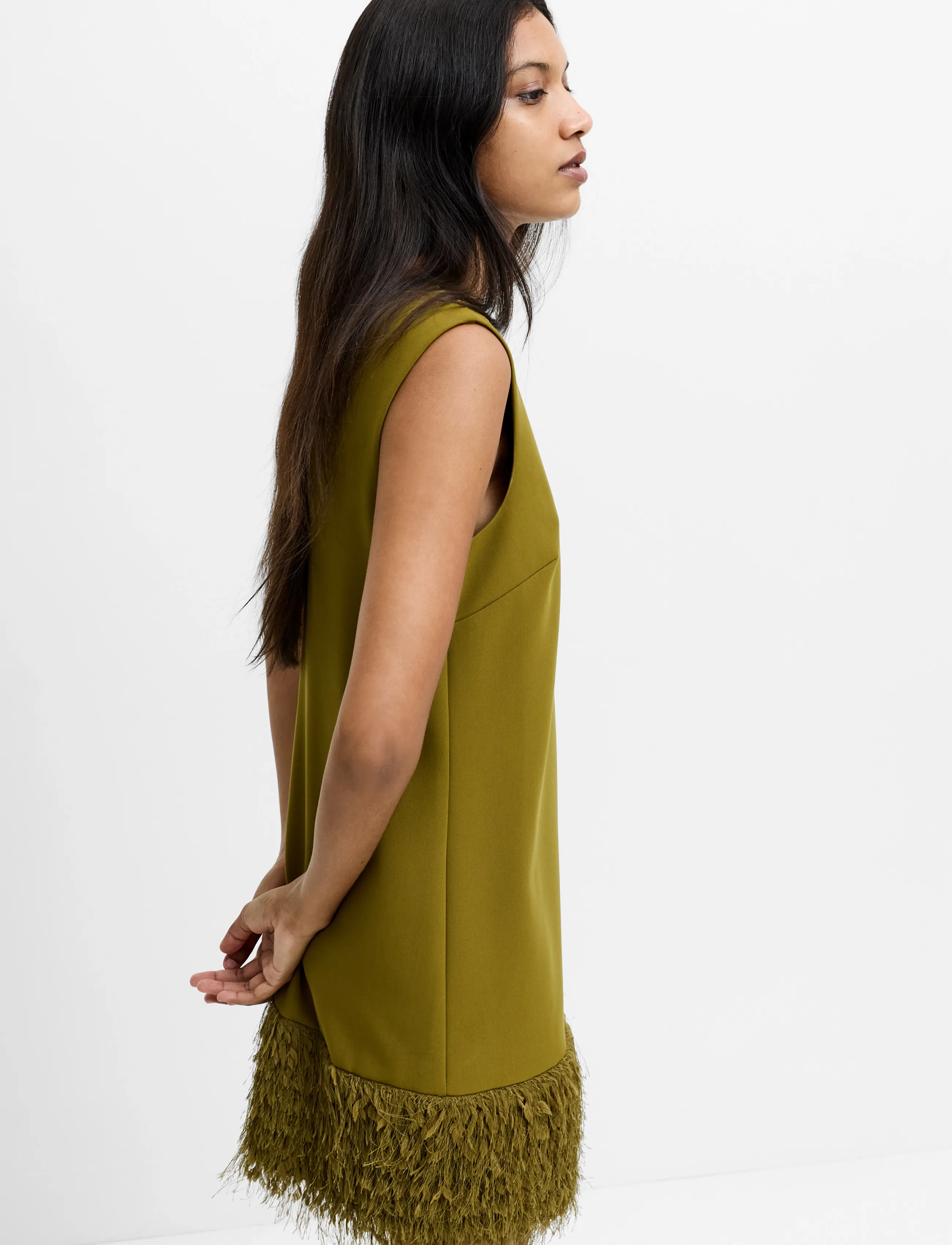 French Connection - AZRA FAUX FEATHER HEM DRESS - cocktailkjoler - moss green - 2