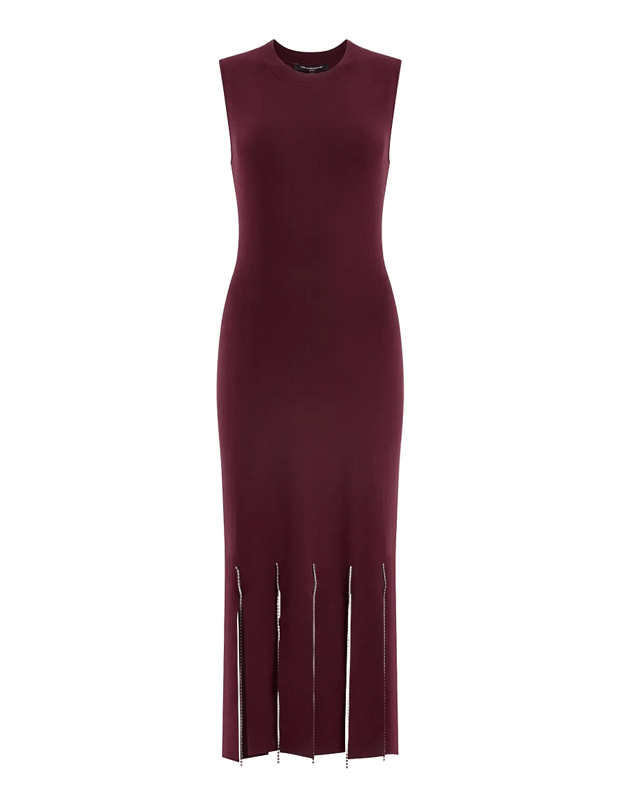 French Connection - SILAS BEADED FRINGE KNIT DRESS - bodycon dresses - cherry liqueur - 1