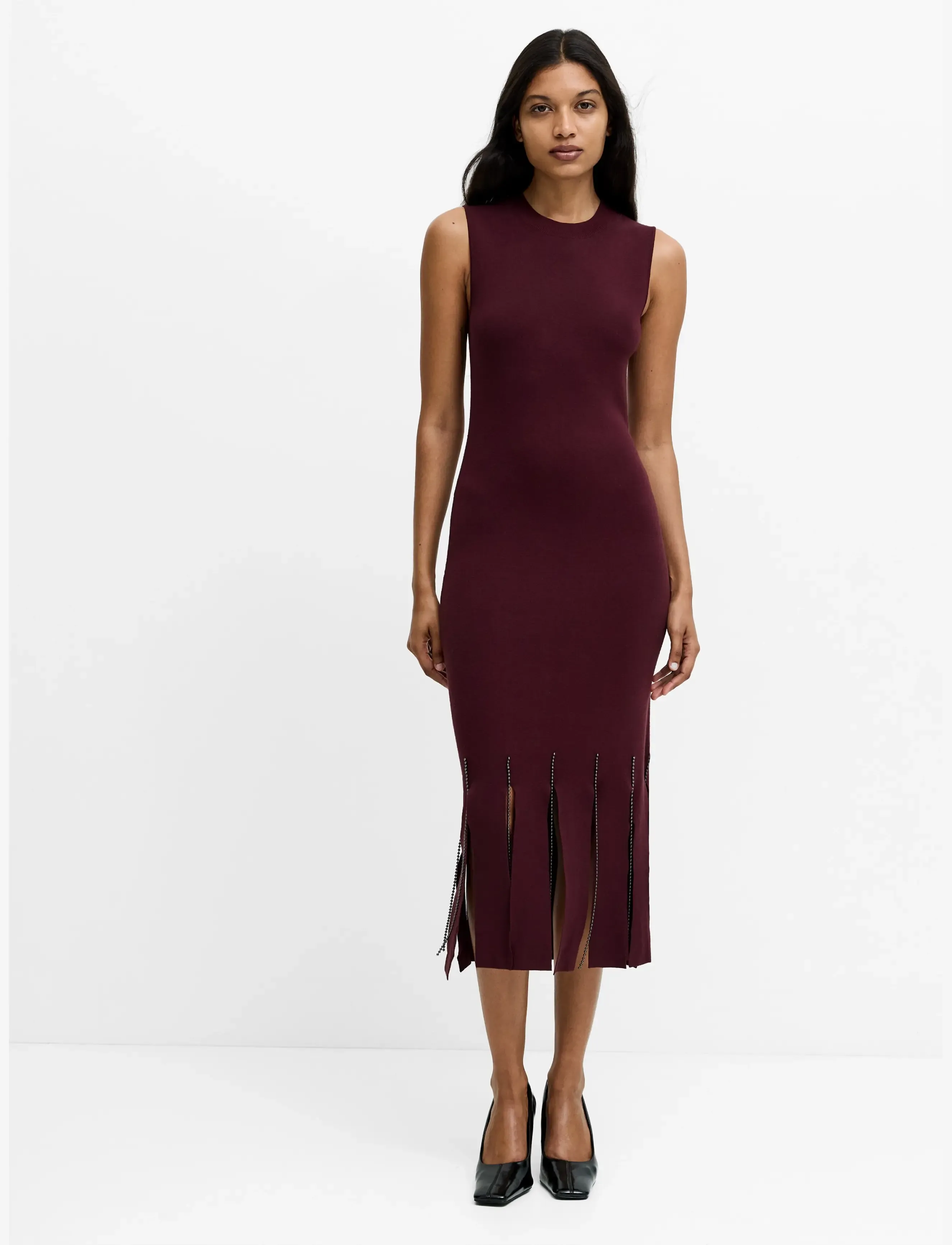 French Connection SILAS BEADED FRINGE KNIT DRESS - Dresses - CHERRY LIQUEUR / burgundy