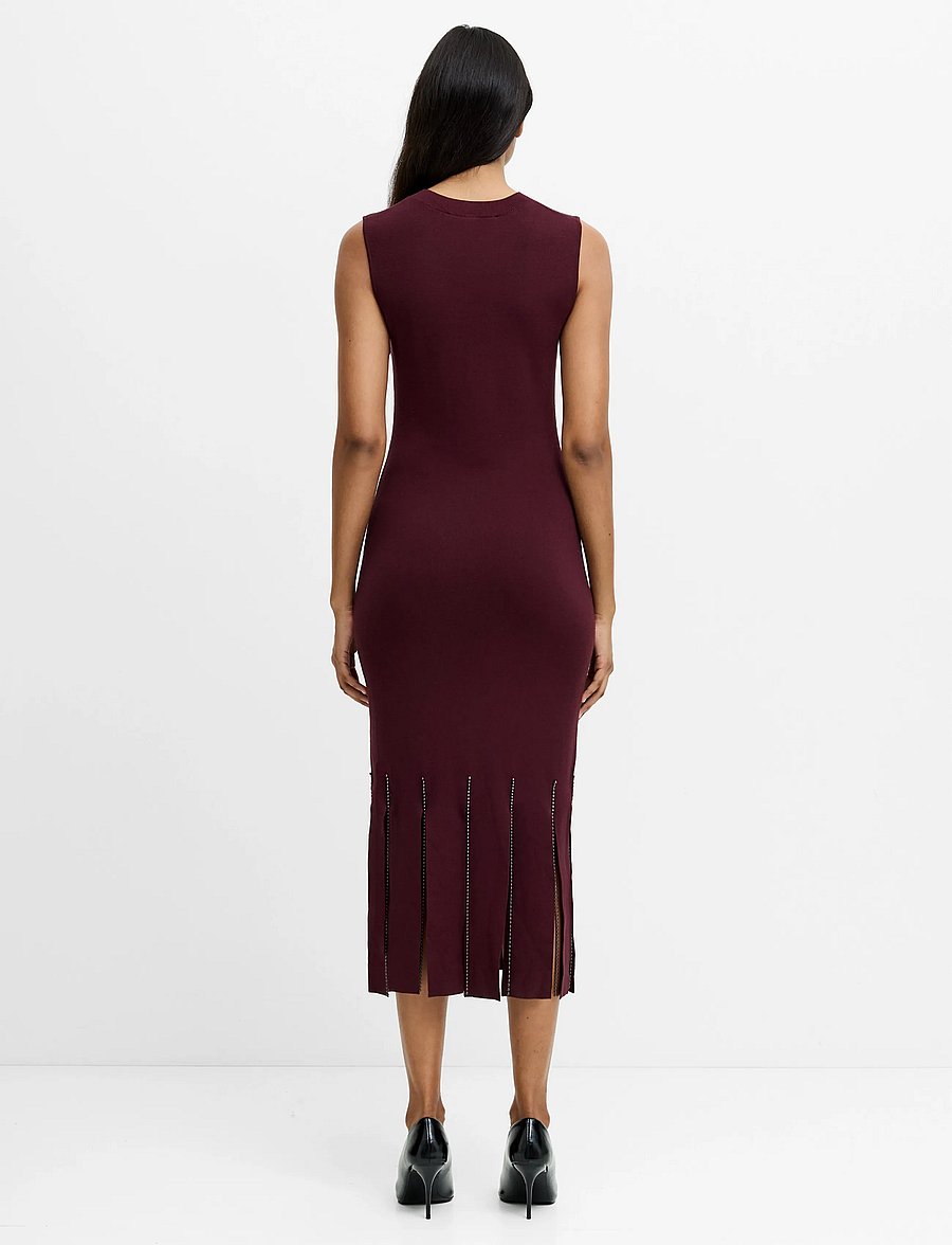 French Connection - SILAS BEADED FRINGE KNIT DRESS - bodycon dresses - cherry liqueur - 4