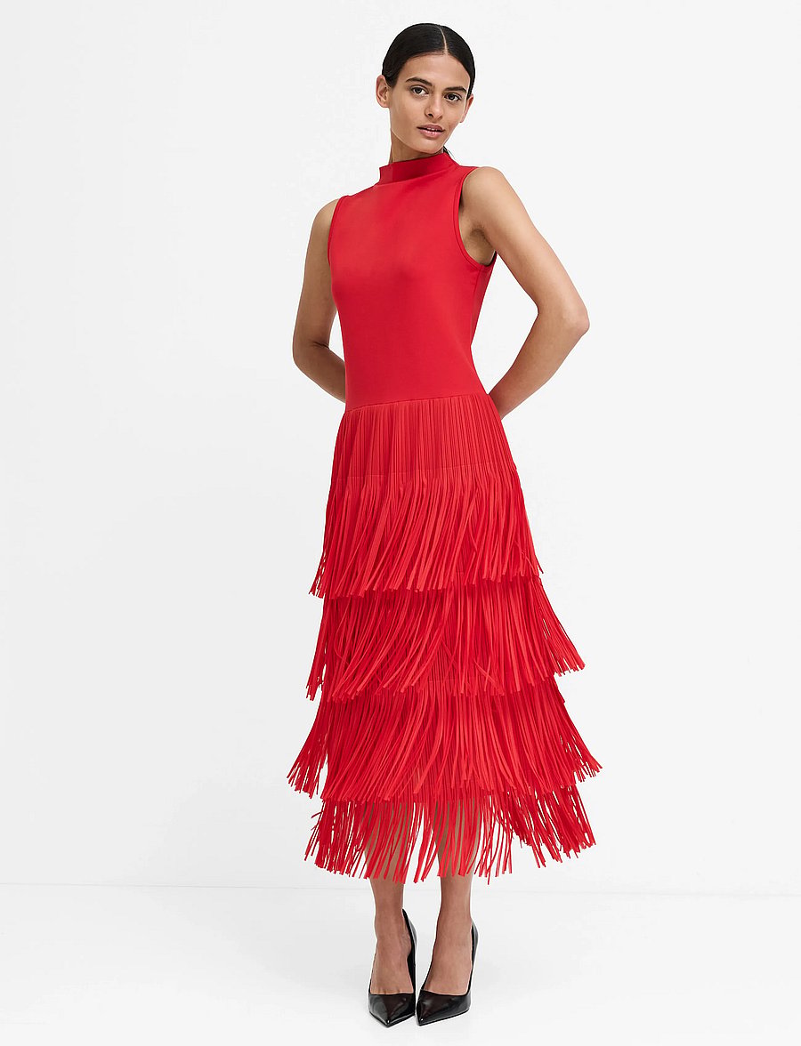 French Connection - HILDE JERSEY MIX FRINGE DRESS - pidulikud kleidid - rouge red - 0