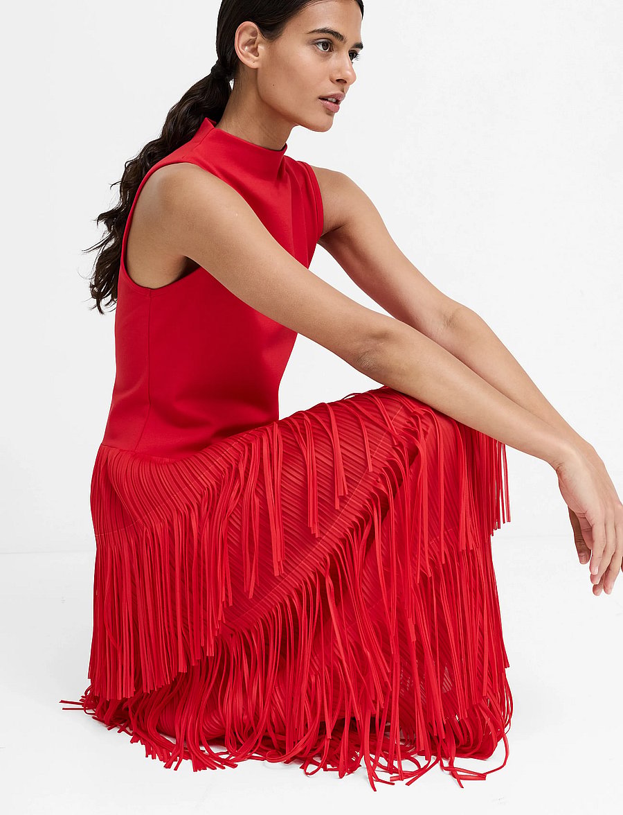 French Connection - HILDE JERSEY MIX FRINGE DRESS - pidulikud kleidid - rouge red - 2