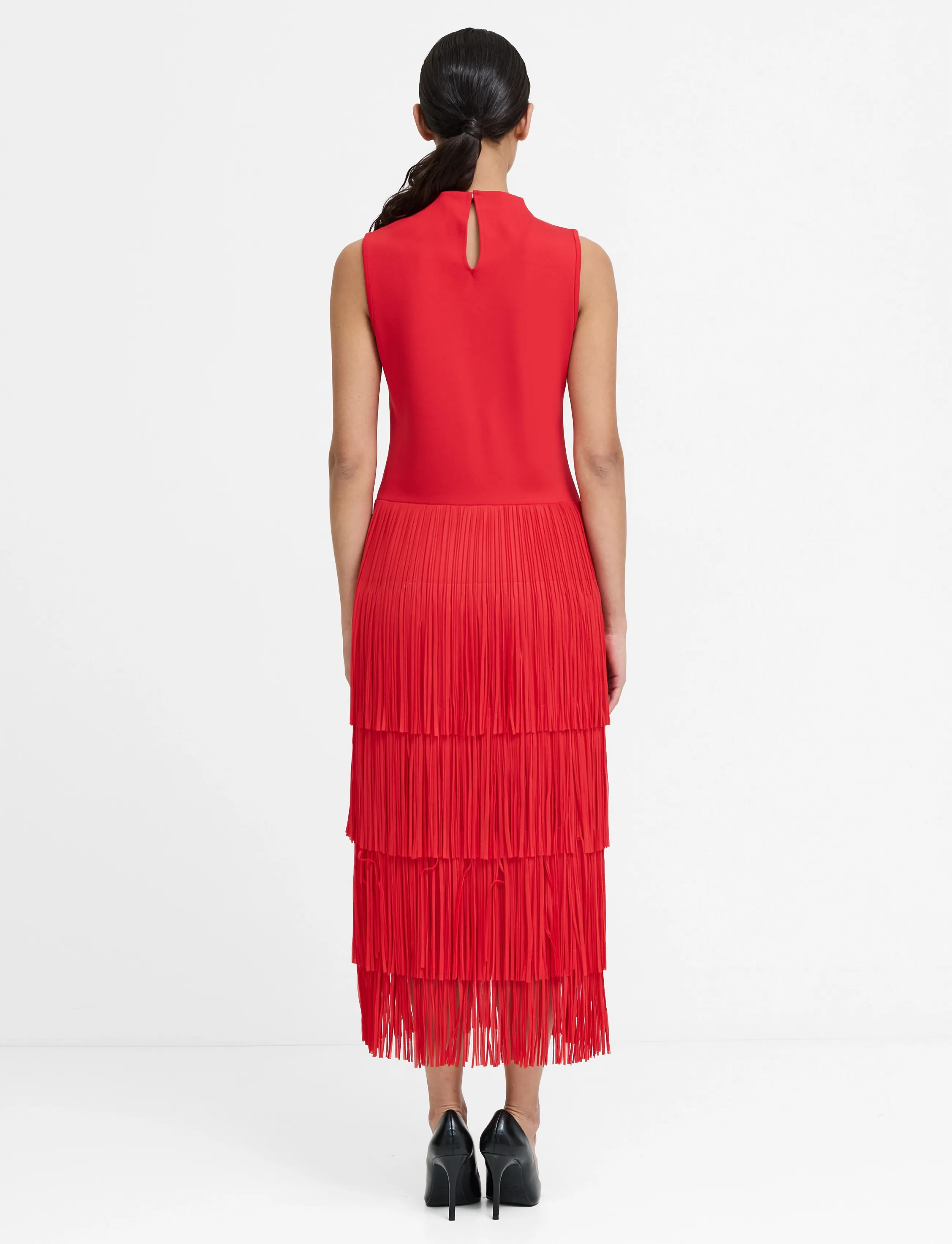 French Connection - HILDE JERSEY MIX FRINGE DRESS - rouge red - 3