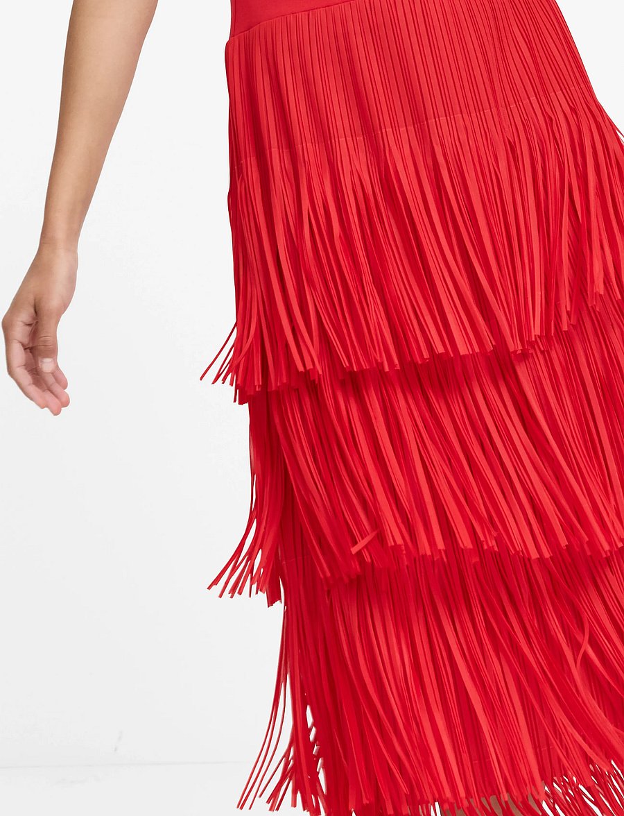 French Connection - HILDE JERSEY MIX FRINGE DRESS - pidulikud kleidid - rouge red - 4