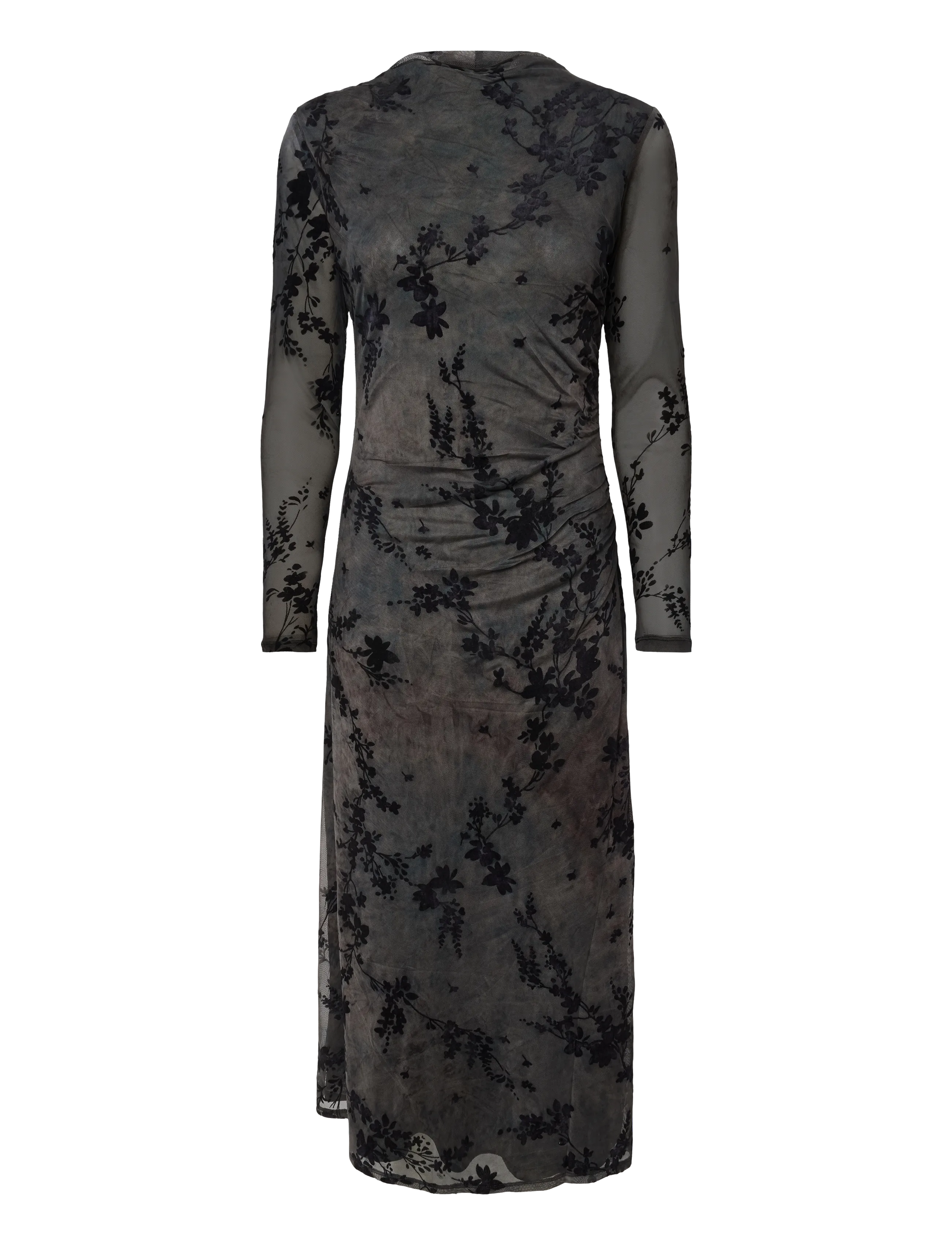French Connection KENNY MESH VELVET BURNOUT MIDI DRESS - Kleider - BLACK/BROWN / black