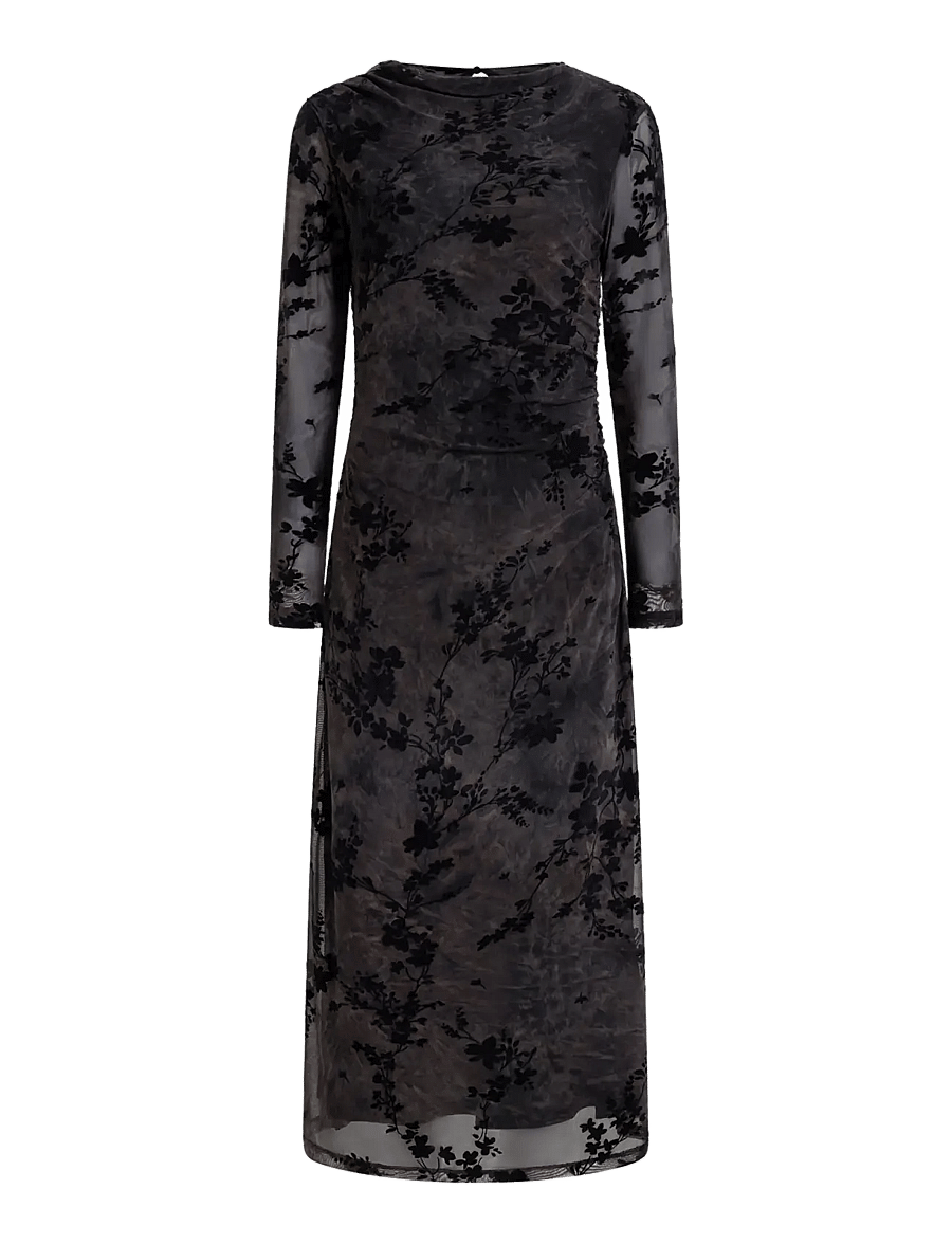 French Connection - KENNY MESH VELVET BURNOUT MIDI DRESS - midi kjoler - black/brown - 1
