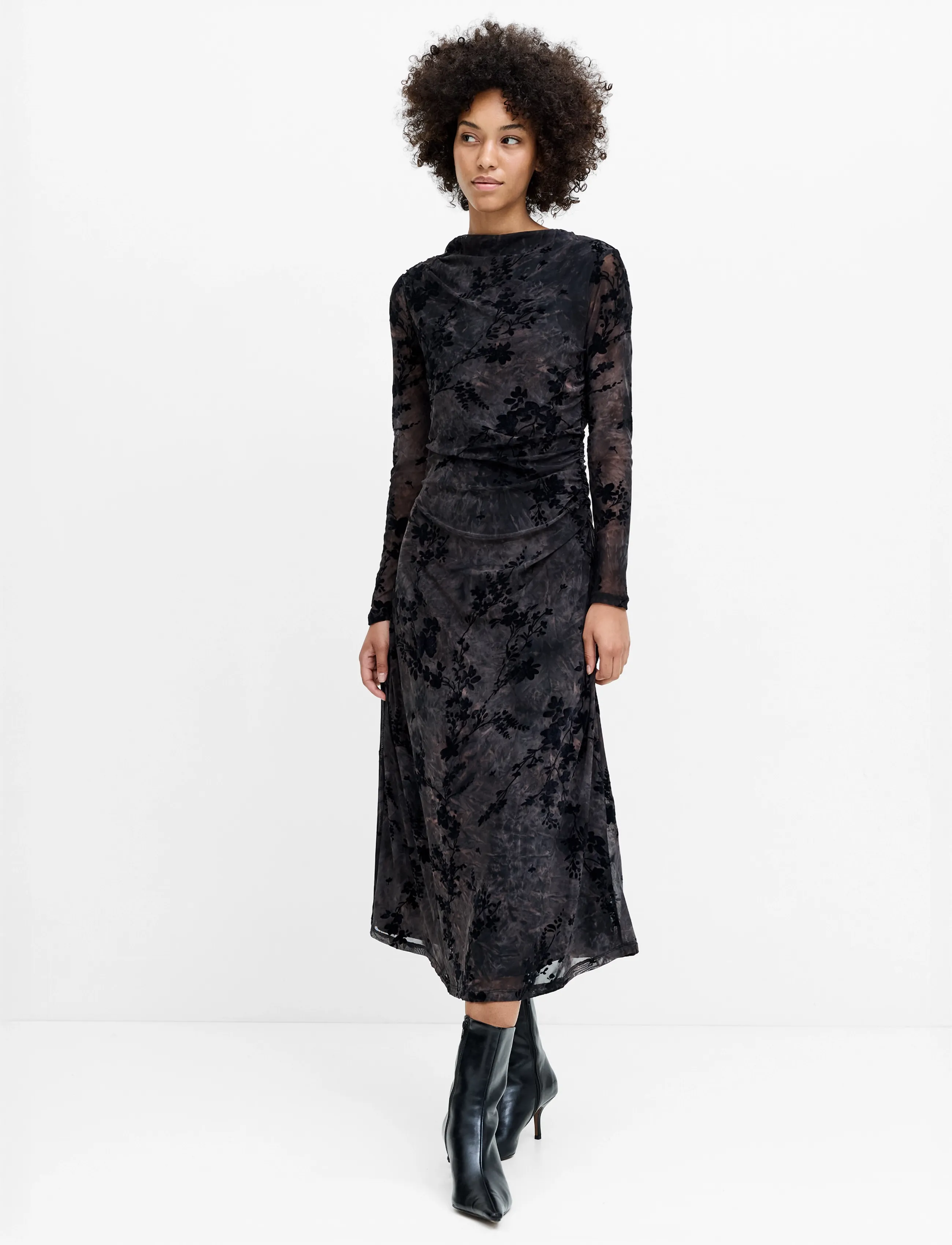 Kenny Mesh Velvet Burnout Midi Dress