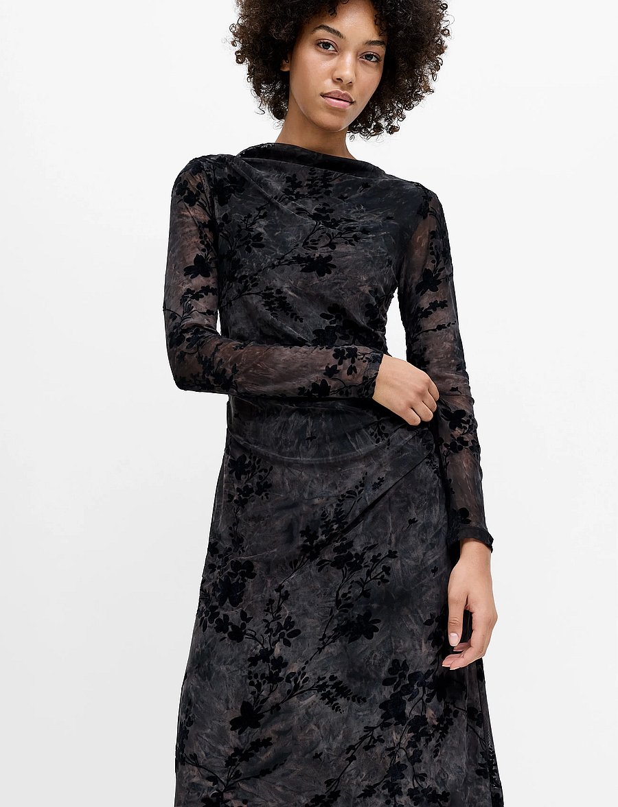 French Connection - KENNY MESH VELVET BURNOUT MIDI DRESS - midi kjoler - black/brown - 2