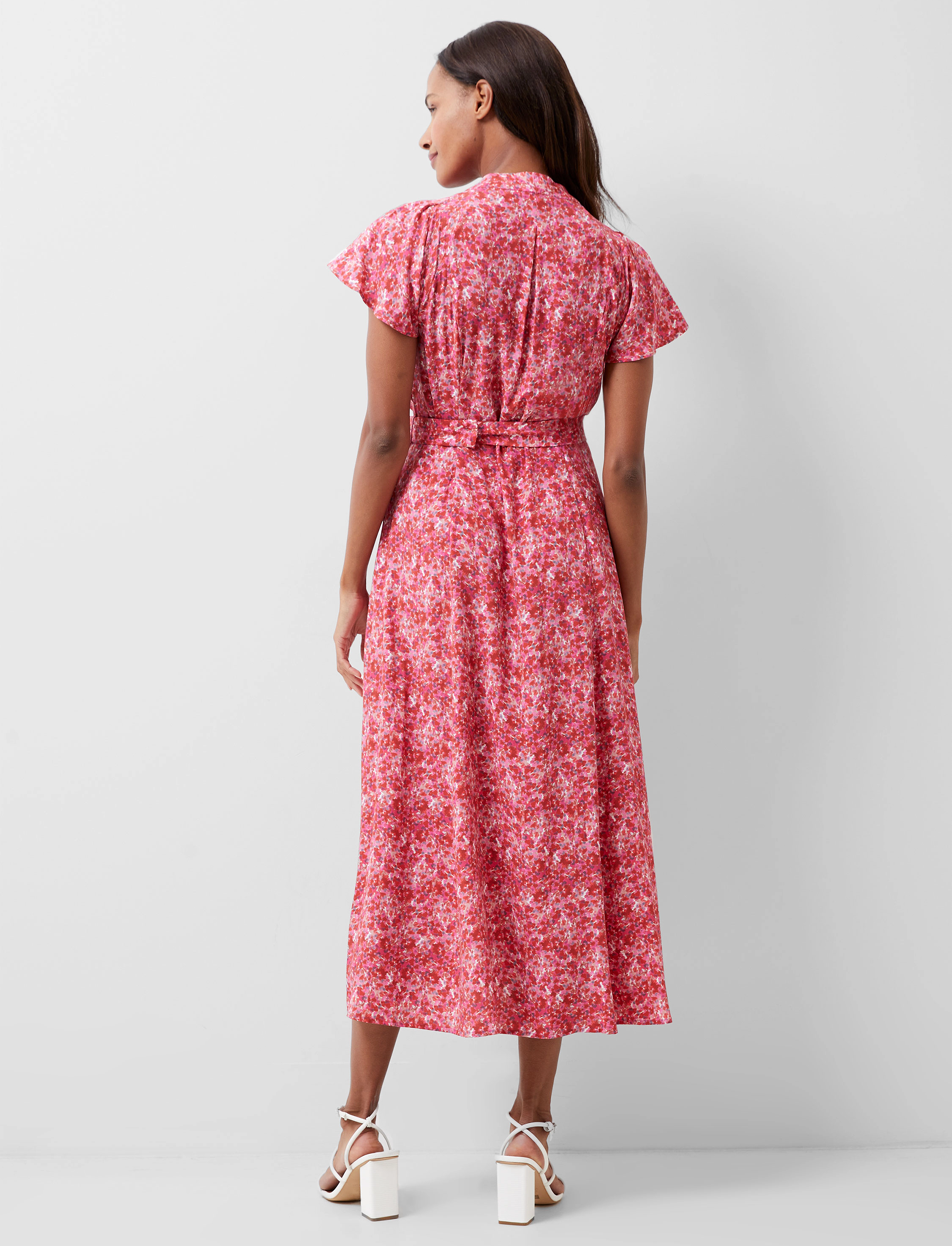 French Connection - CASS DELPHINE SS V NK MIDI DRS - true red multi - 4