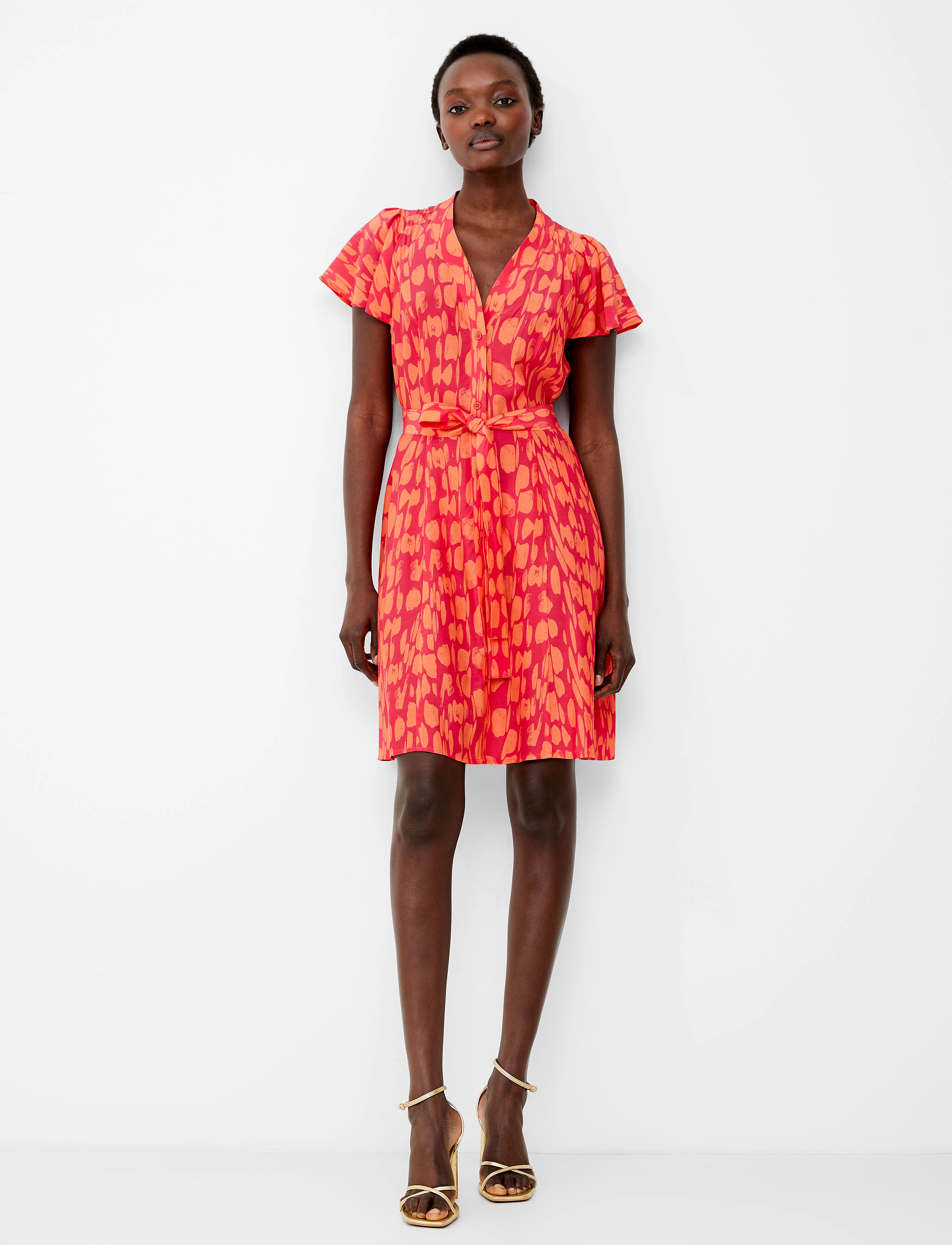 French Connection - ISLANNA CREPE SS V NK DRESS - coral/azalea - 2