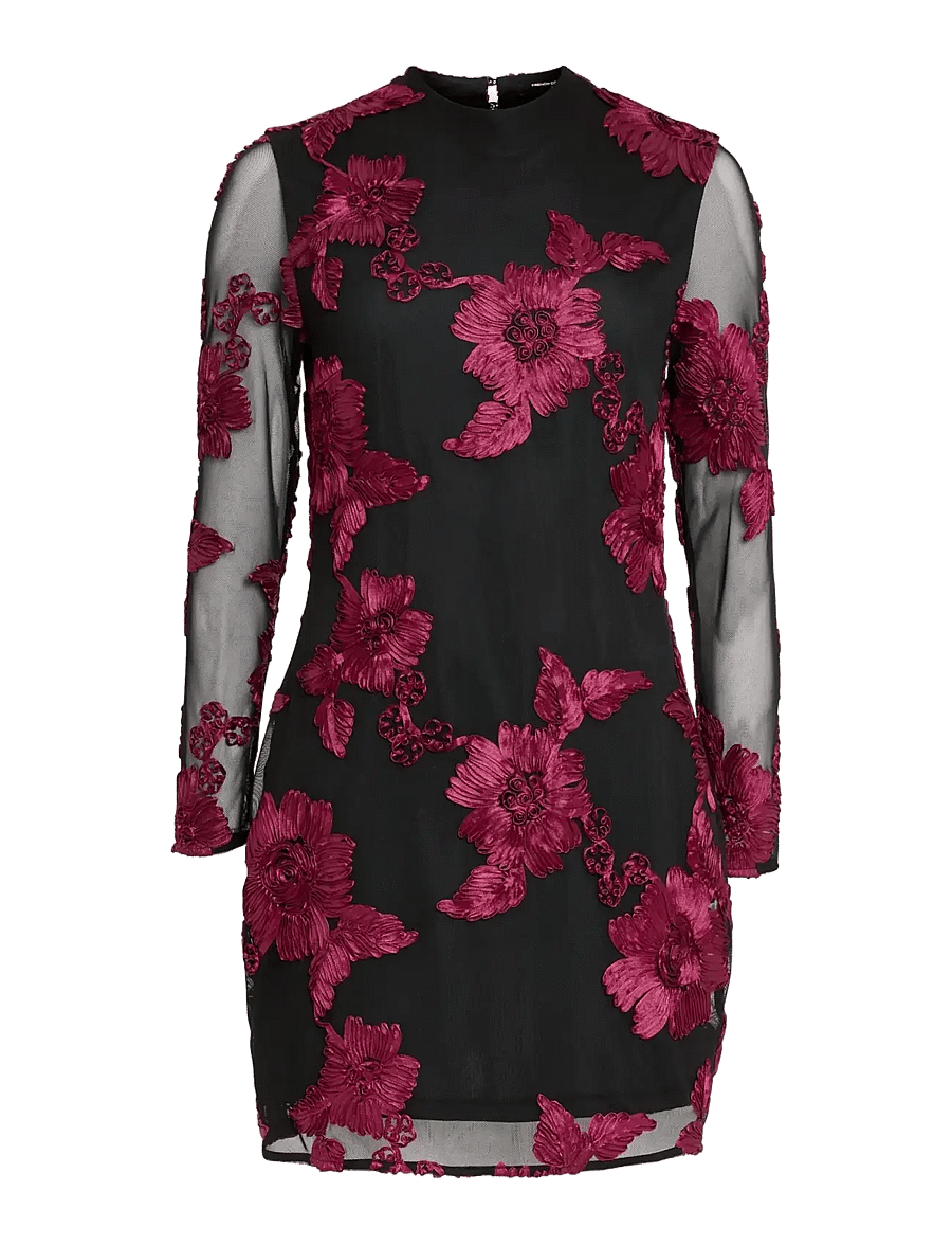 French Connection - LAILTHA RIBBON APPLIQUE MINI DRESS - cocktail dresses - black/winterberry pink - 1